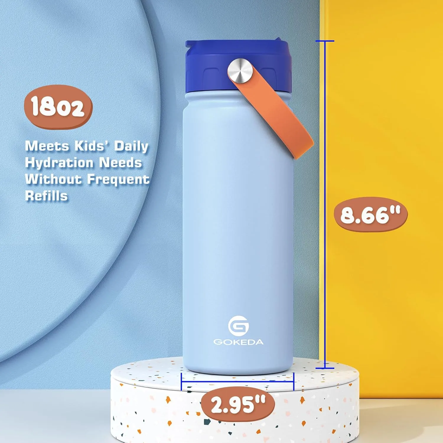 18oz Kids Water Bottle, 2 Pack Insulated Bottles with Stickers, 18/8 Stainless Steel Vacuum Leak Proof Straw Cup for School, Gifts for Boys(Light Blue, Dark Blue)