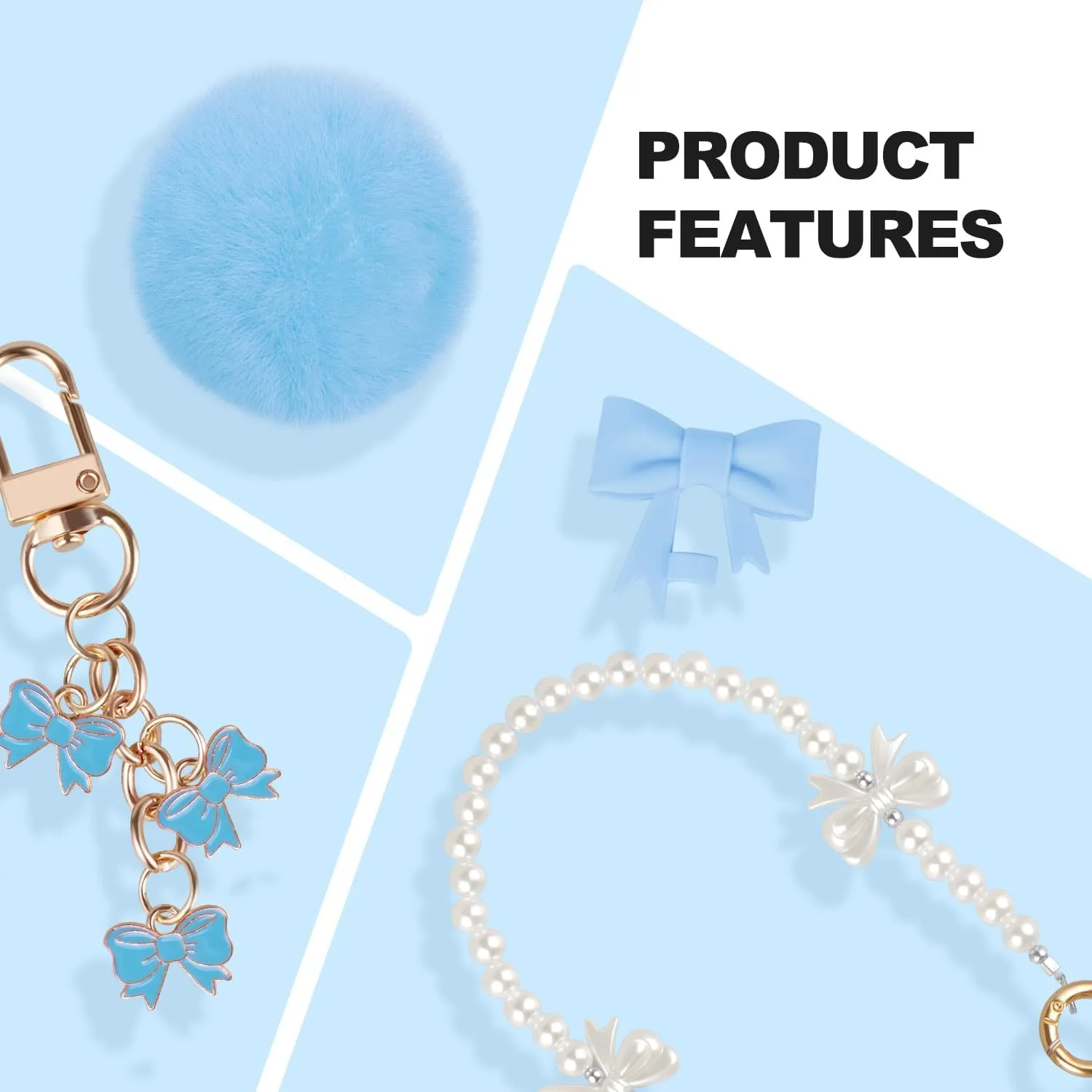 Accessories Set for Stanley Cup,Silicone Straw Cover, Cute Charm,Handle Strap,Cup Ring,Plush Pendant,Silicone Boot,Heart Buttons for 40oz & 30oz Tumbler (Light Blue)