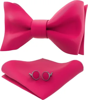 Adam Young Men's Self Tie Bow Tie Sets w/Pocket Squares & Cufflinks Sami-Glossy Satin Classy Bowtie for Tuxedo Faux Silk