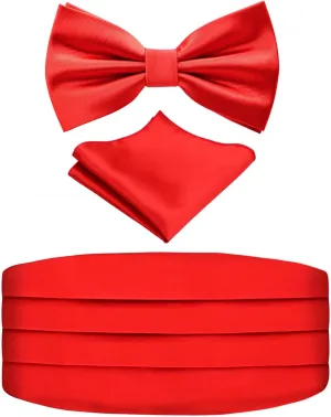 Alizeal Multicolored Silk Solid Cummerbund for Mens Gift Bow Tie Set