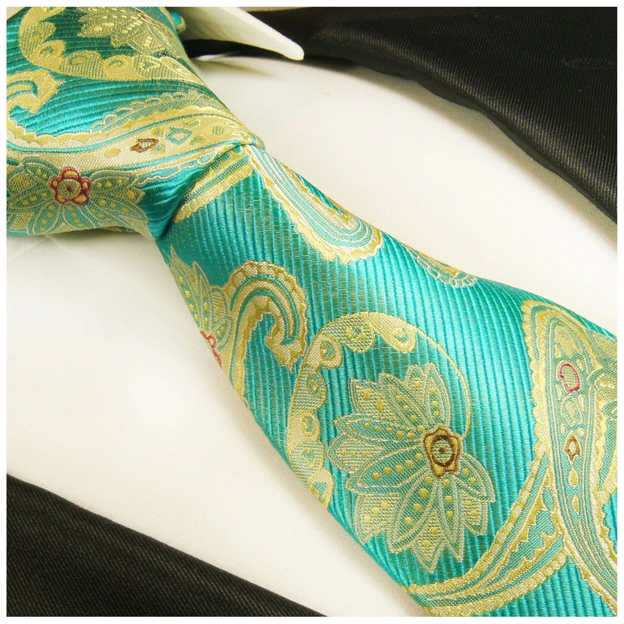 Angel Blue and Gold Paisley Silk Necktie Set By Paul Malone