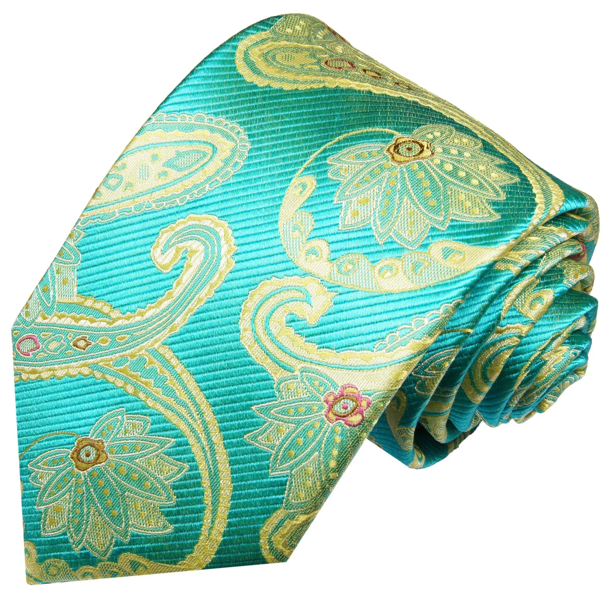 Angel Blue and Gold Paisley Silk Necktie Set By Paul Malone