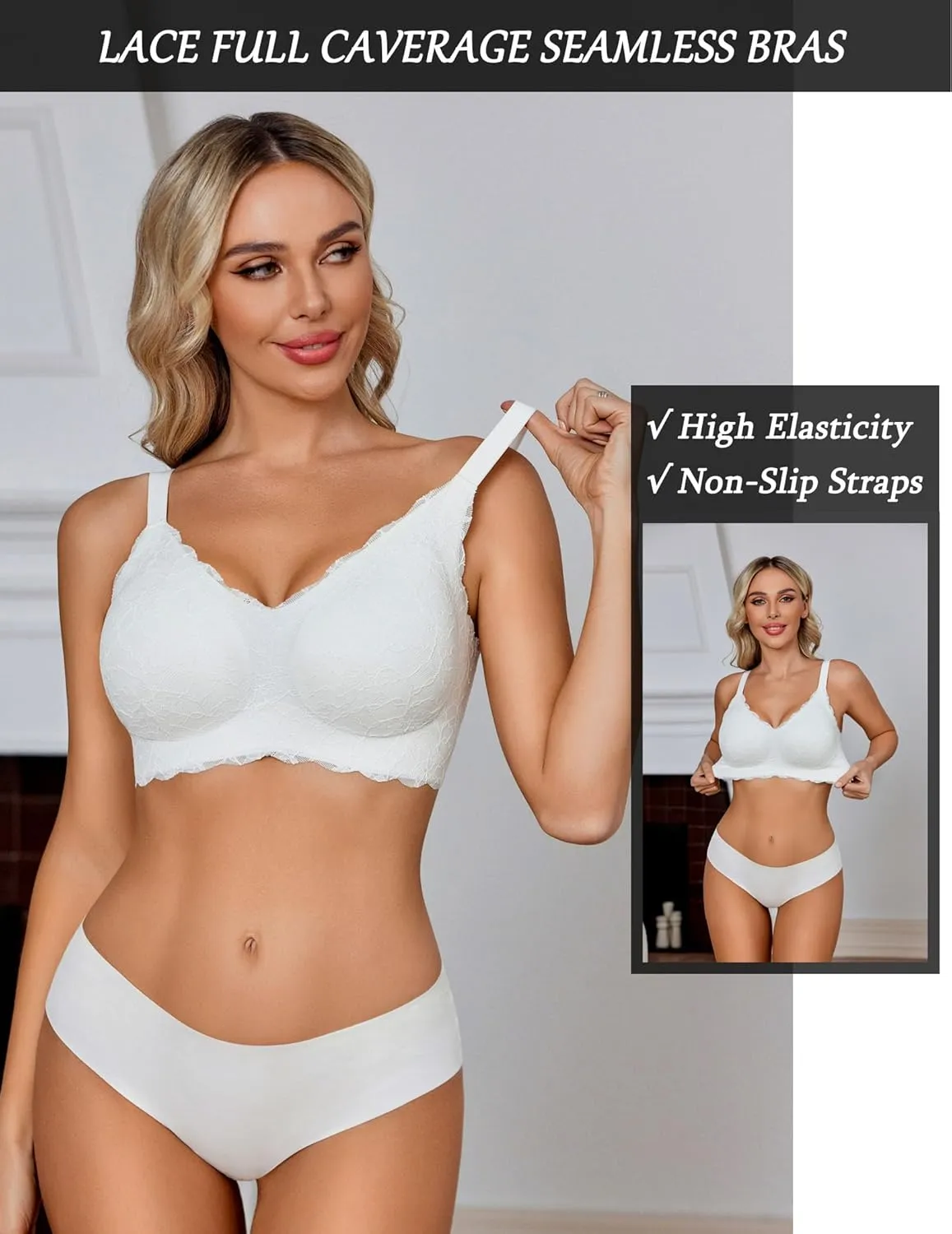 Avidlove Women's Seamless Bras Wireless Bra Full Coverage Lace Tshirt Everyday Bra S-3XL