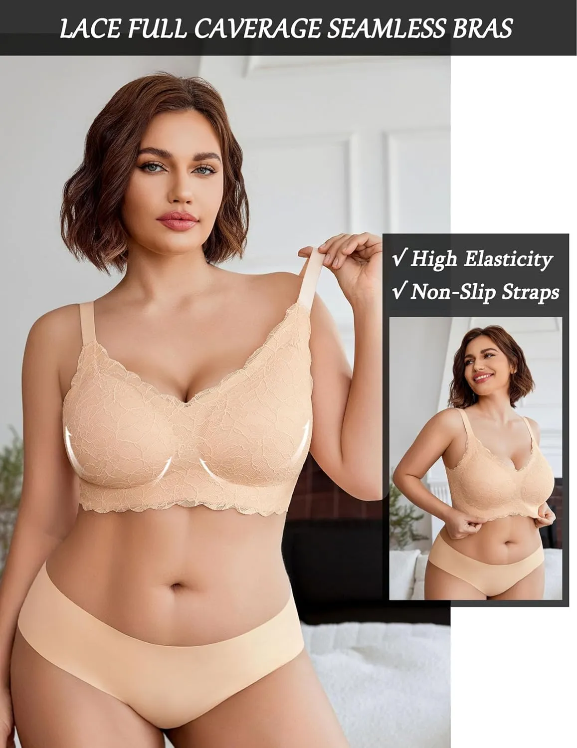 Avidlove Women's Seamless Bras Wireless Bra Full Coverage Lace Tshirt Everyday Bra S-3XL
