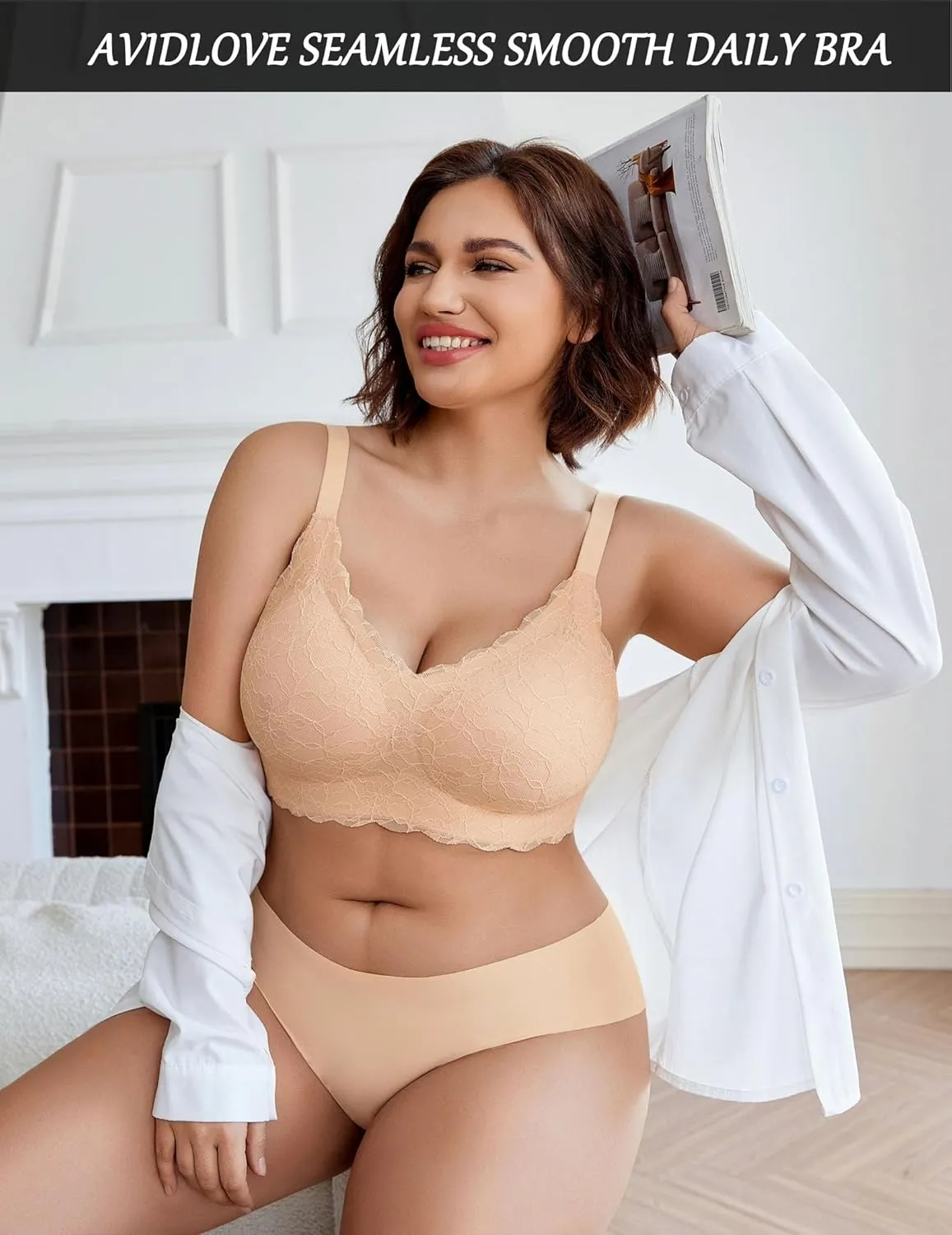 Avidlove Women's Seamless Bras Wireless Bra Full Coverage Lace Tshirt Everyday Bra S-3XL