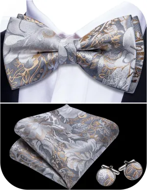 Barry.Wang Paisley Striped Bow Tie for Men Silk Pre-Tied Bowtie Pocket Square Cufflinks Set Formal Wedding Party Prom