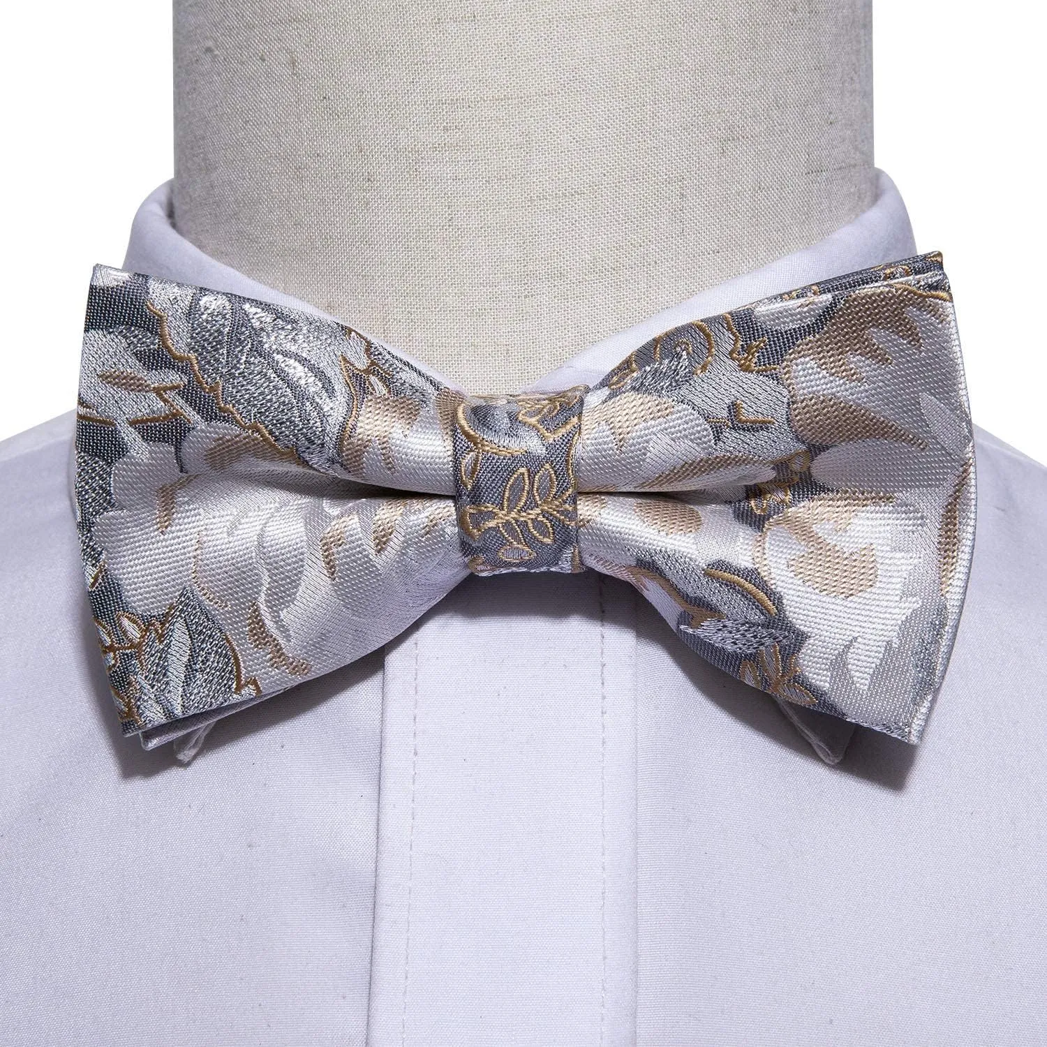 Barry.Wang Paisley Striped Bow Tie for Men Silk Pre-Tied Bowtie Pocket Square Cufflinks Set Formal Wedding Party Prom
