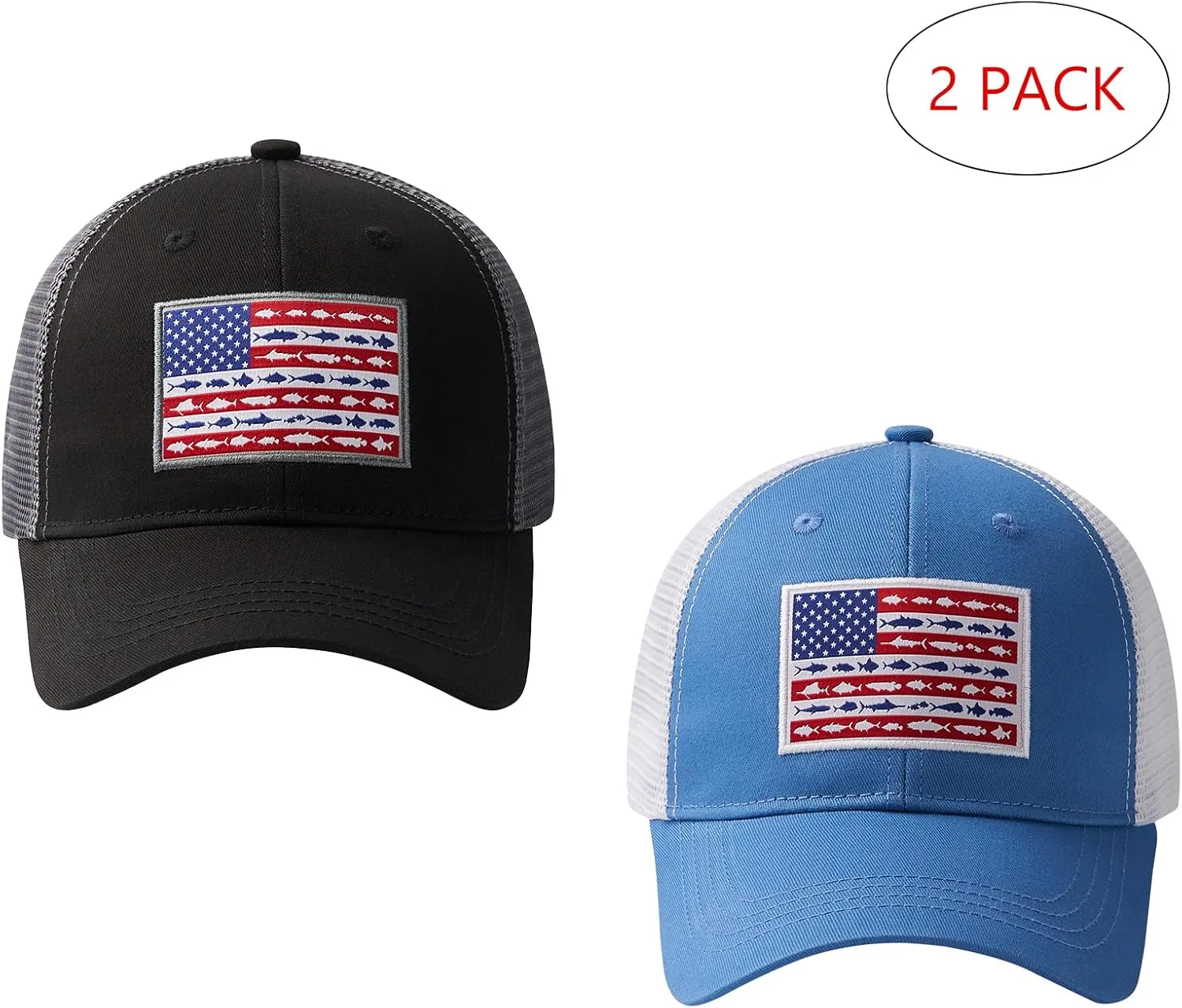 BASSDASH 2 Pack Altimate Fishing Hunting Hat Mesh Back for Men Women Adjustable Baseball Trucker Cap Camo Blaze Orange