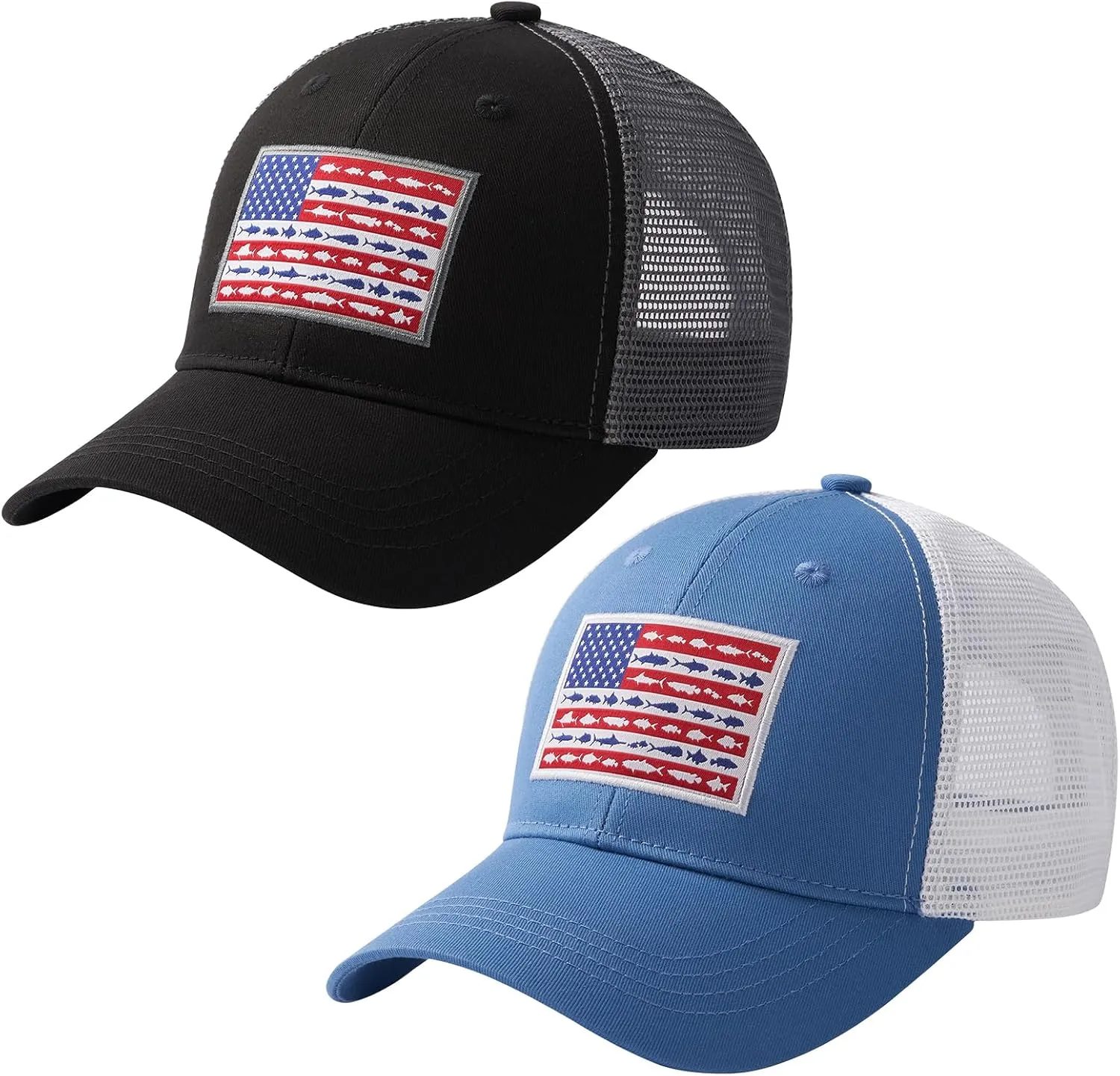 BASSDASH 2 Pack Altimate Fishing Hunting Hat Mesh Back for Men Women Adjustable Baseball Trucker Cap Camo Blaze Orange