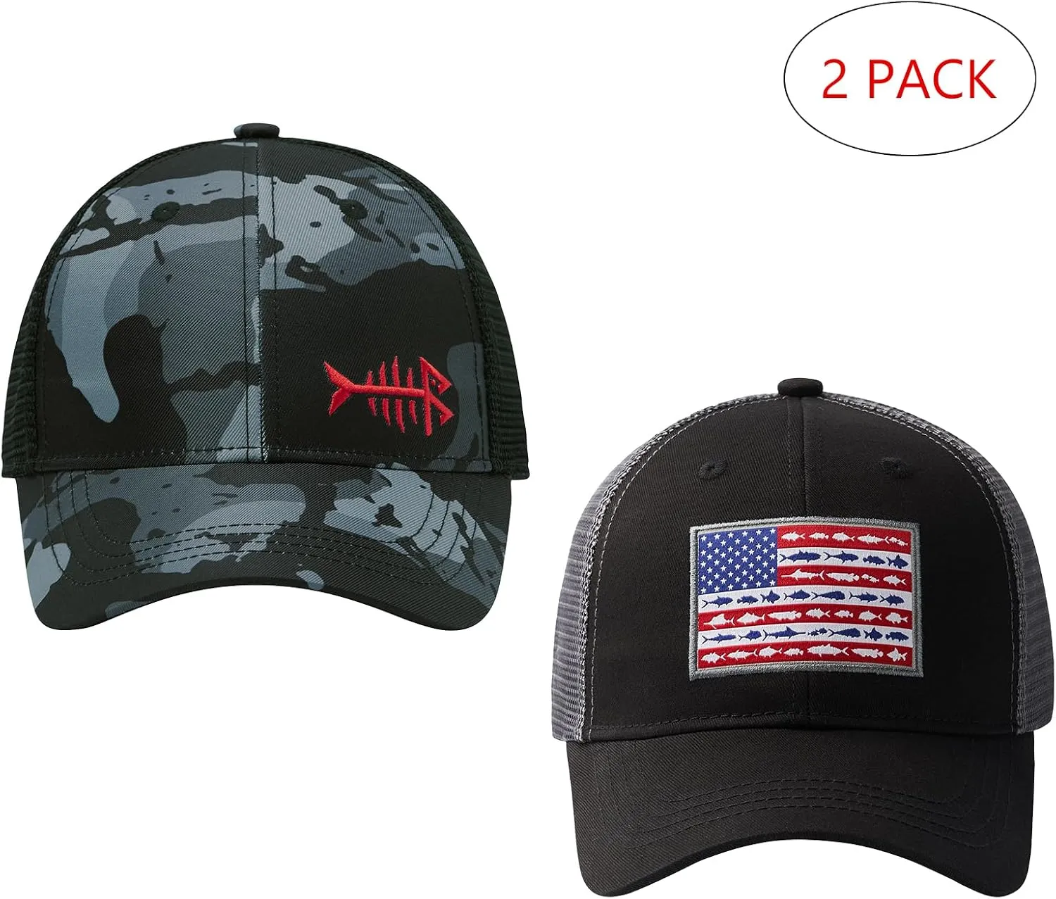 BASSDASH 2 Pack Altimate Fishing Hunting Hat Mesh Back for Men Women Adjustable Baseball Trucker Cap Camo Blaze Orange