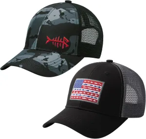 BASSDASH 2 Pack Altimate Fishing Hunting Hat Mesh Back for Men Women Adjustable Baseball Trucker Cap Camo Blaze Orange