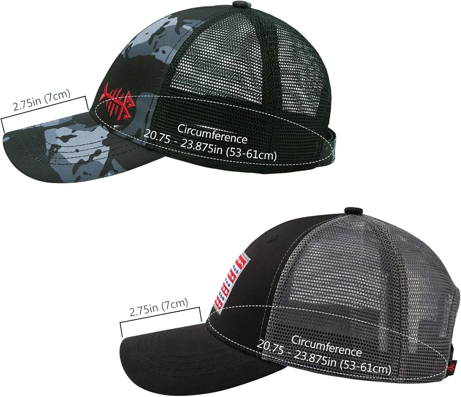 BASSDASH 2 Pack Altimate Fishing Hunting Hat Mesh Back for Men Women Adjustable Baseball Trucker Cap Camo Blaze Orange