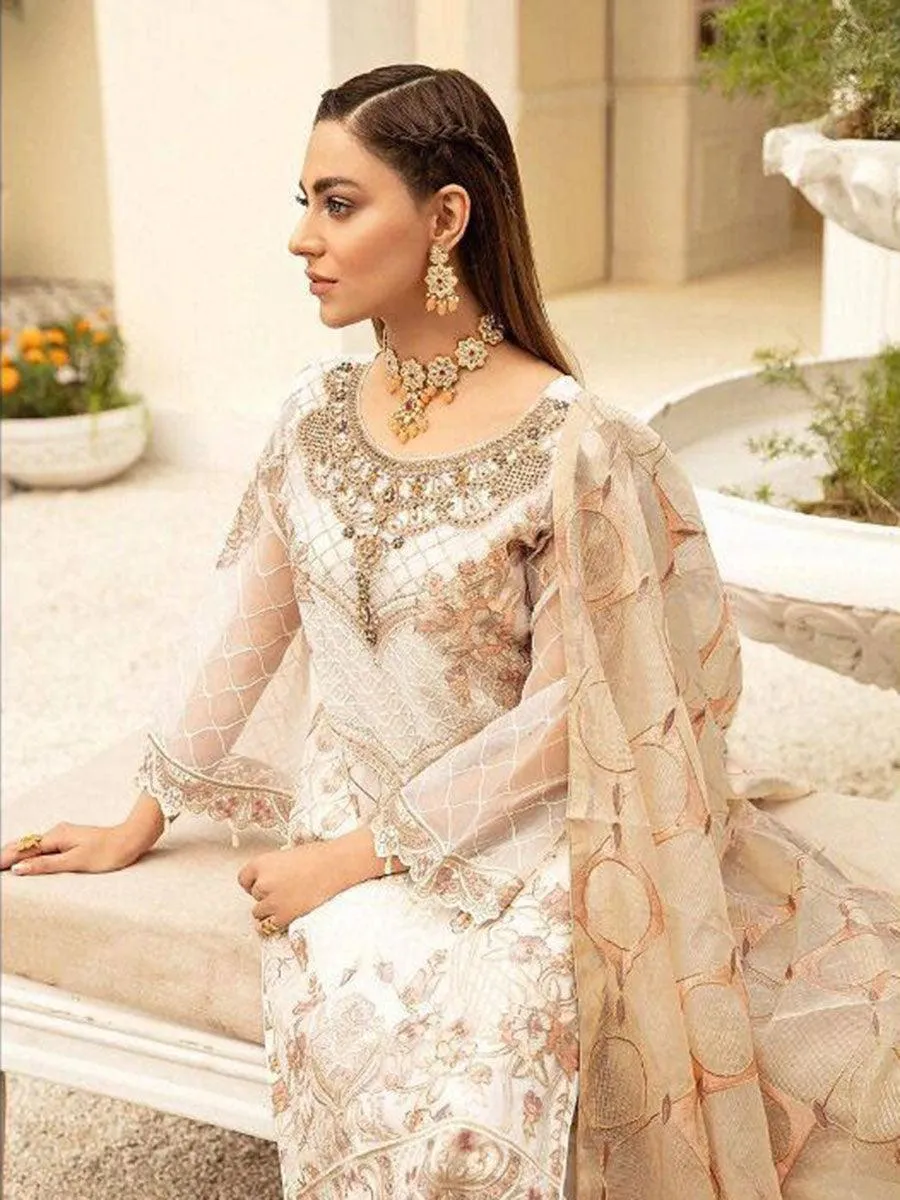 Beige Georgette Embroidery Anarkali with Dupatta Set
