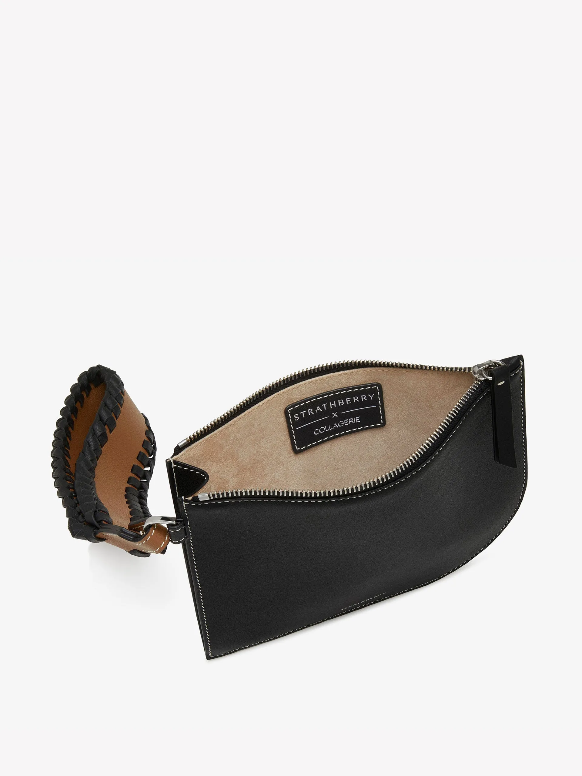 Black and chestnut leather wristlet