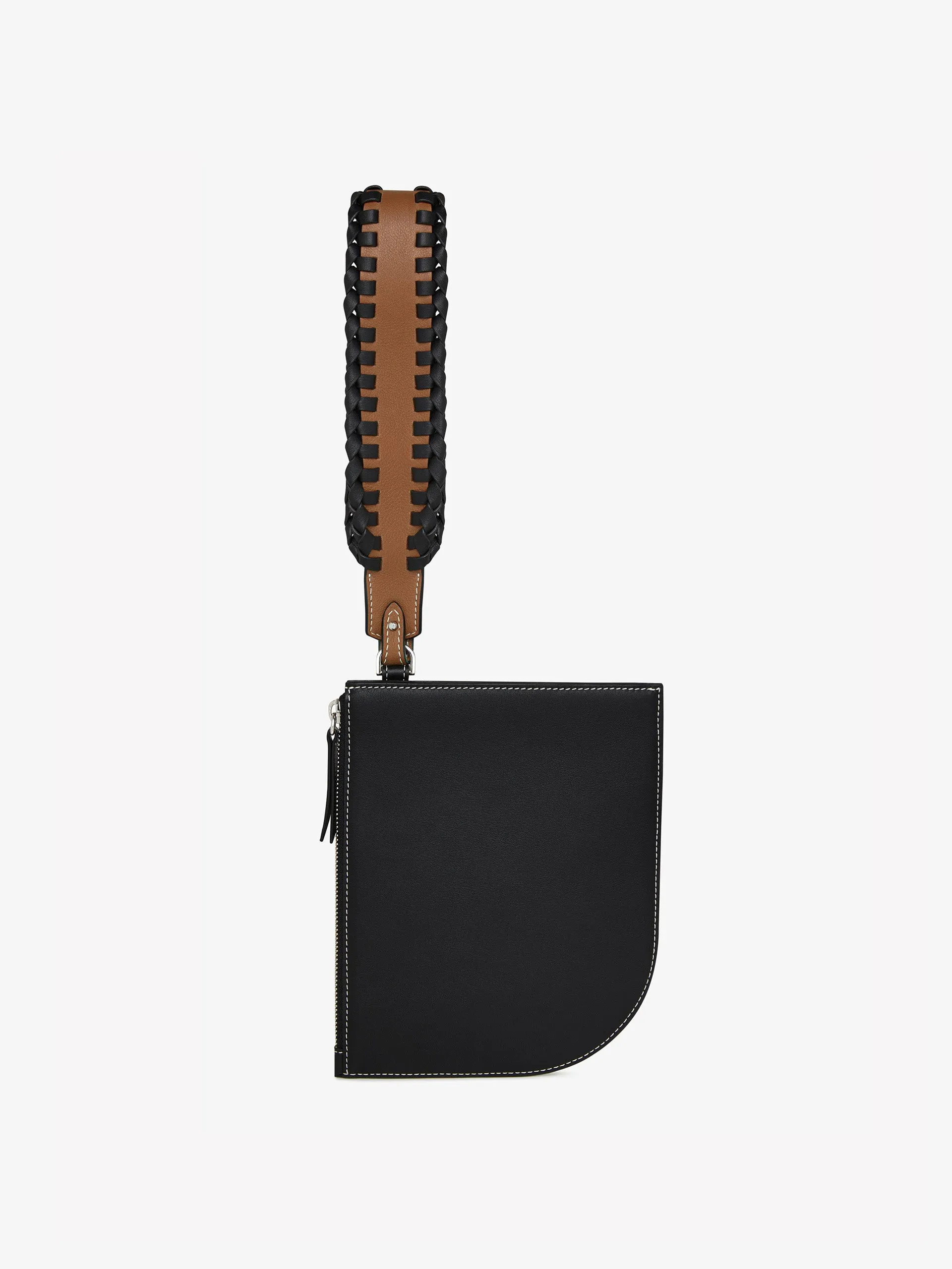 Black and chestnut leather wristlet