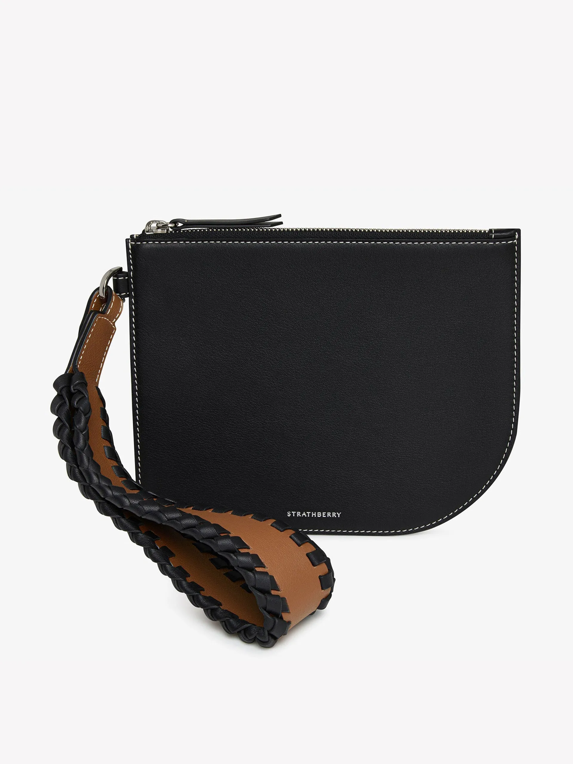 Black and chestnut leather wristlet