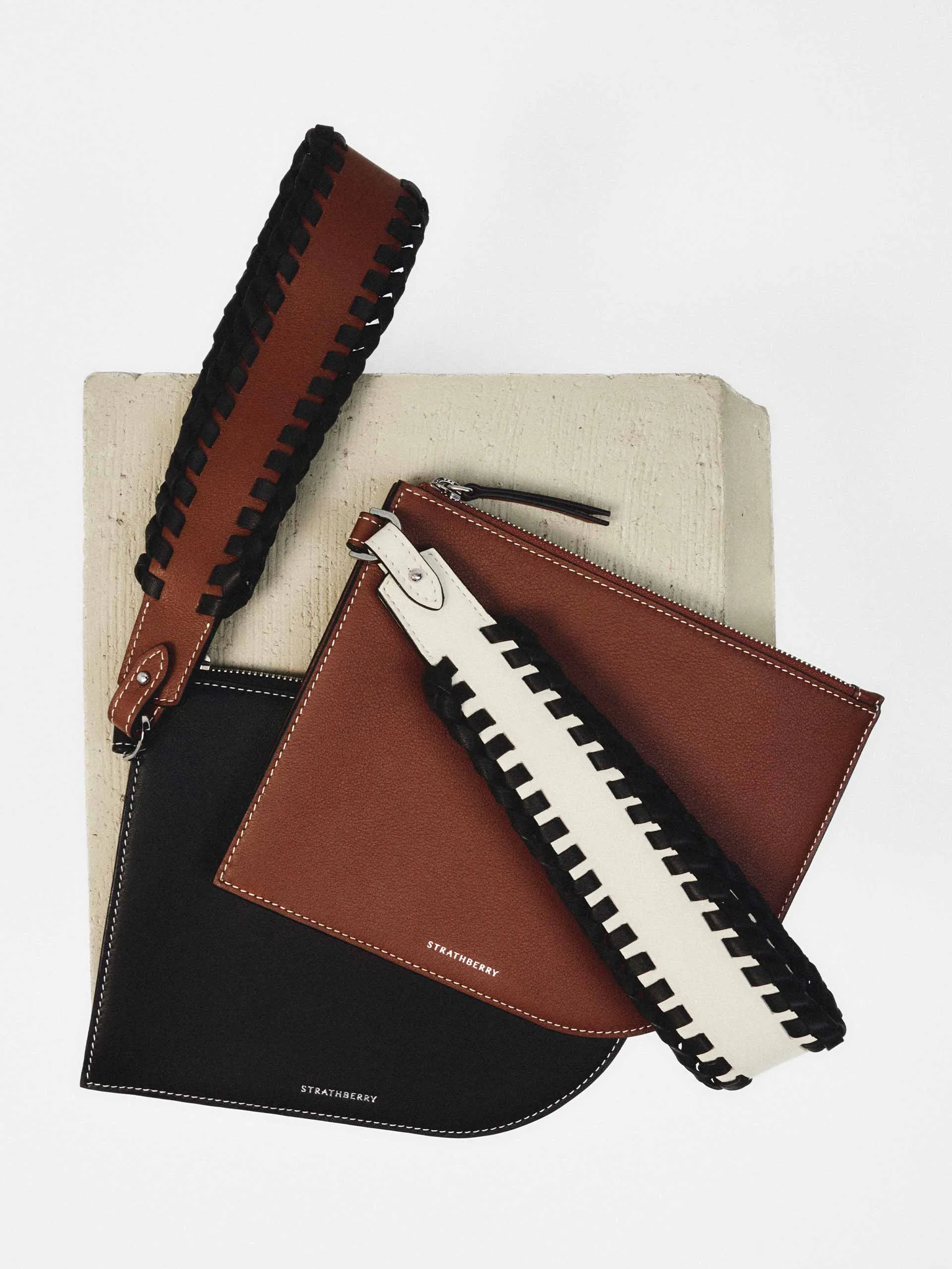Black and chestnut leather wristlet