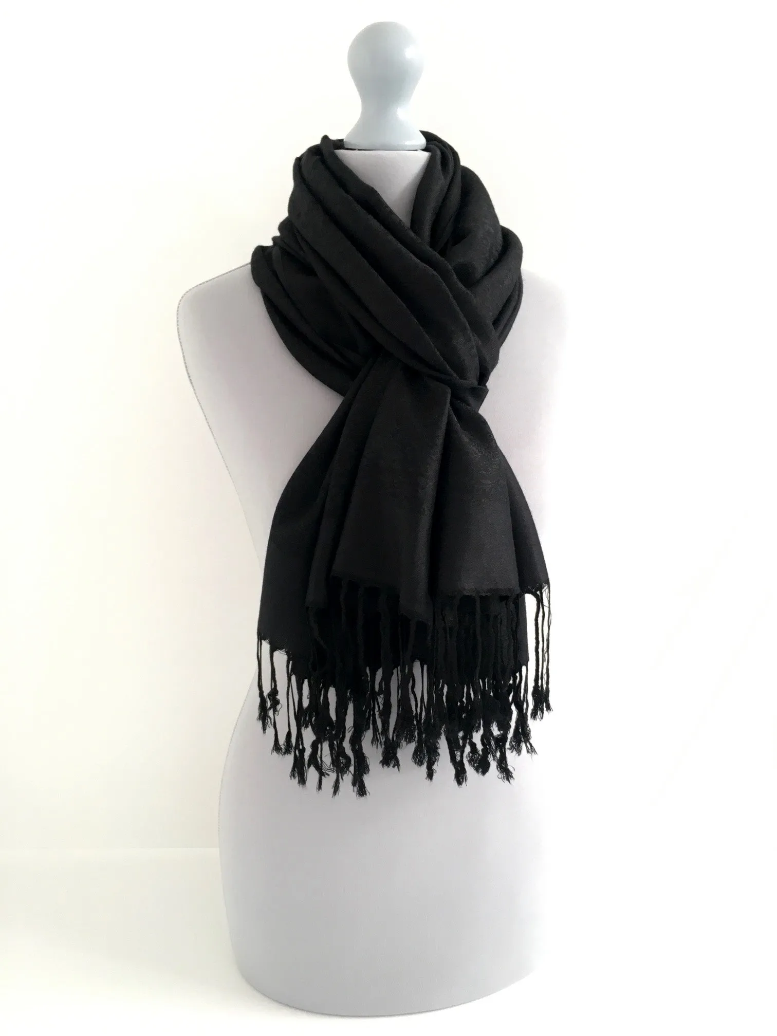 BLACK PAISLEY PRINT REVERSIBLE PASHMINA SHAWL SCARF