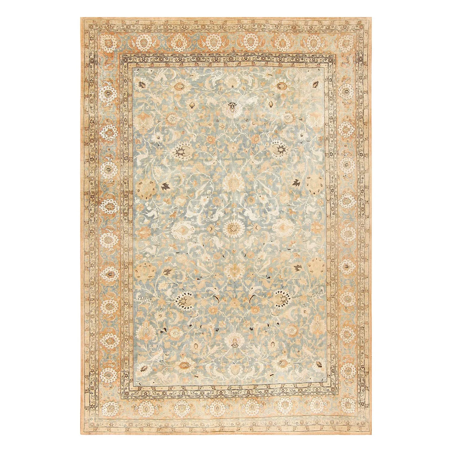 Blue Antique Persian Tehran Silk & Wool Rug - 10'6" x 15'6"