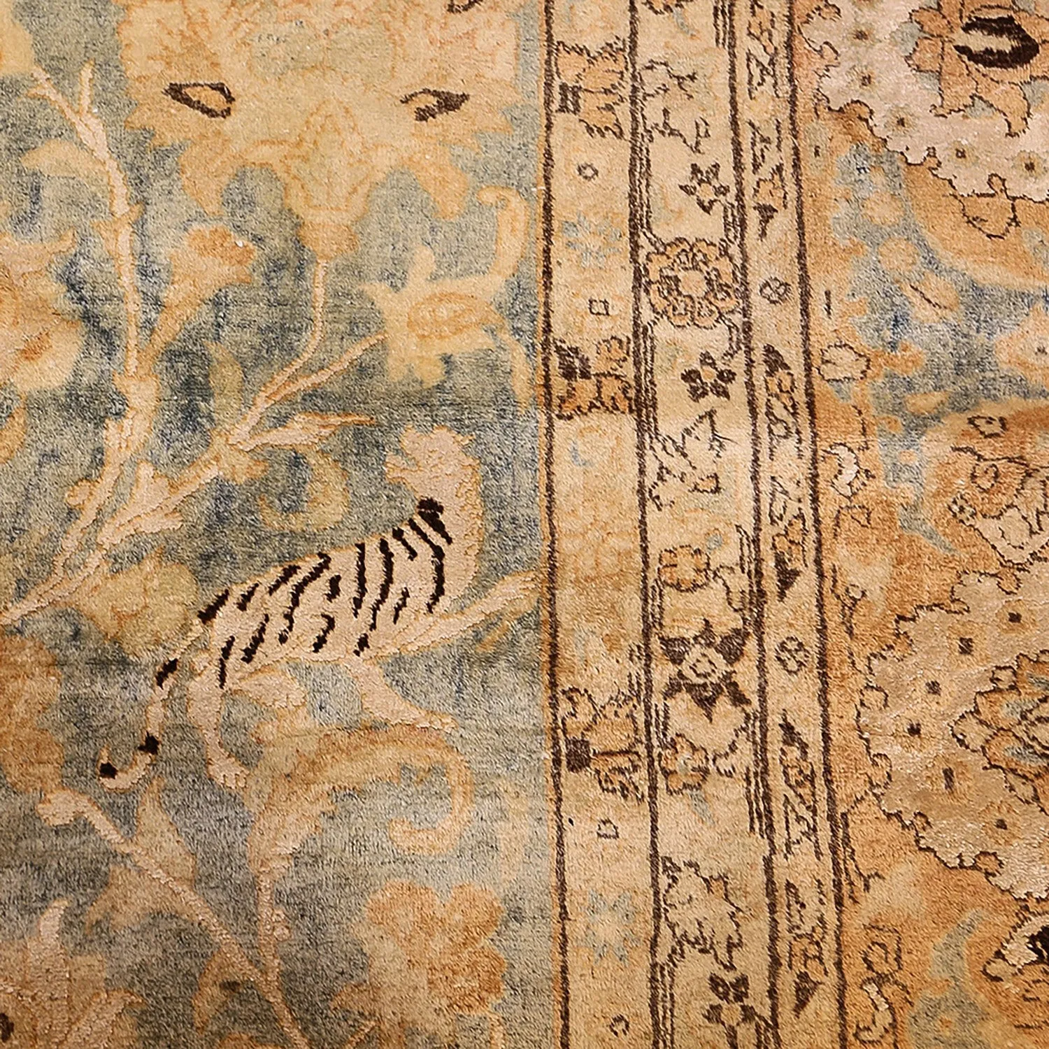 Blue Antique Persian Tehran Silk & Wool Rug - 10'6" x 15'6"