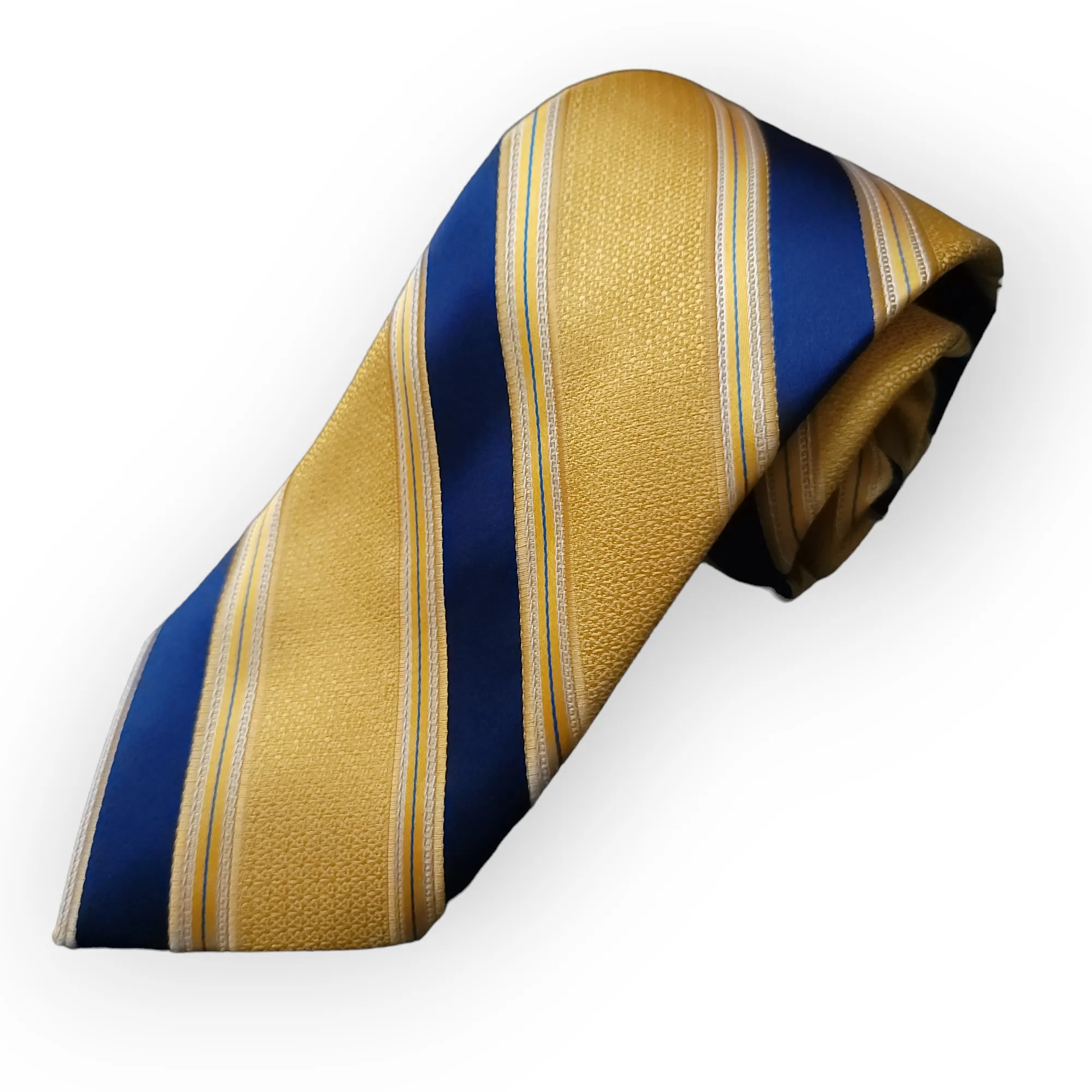 Blue Yellow Striped Silk Tie Pocket Square Cufflinks Set