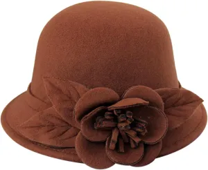 Bowler Fedora Hat with Rolled Brim Classic Wool Hats for Man Woman Halloween Prop Party Wedding Hat (D, One Size)