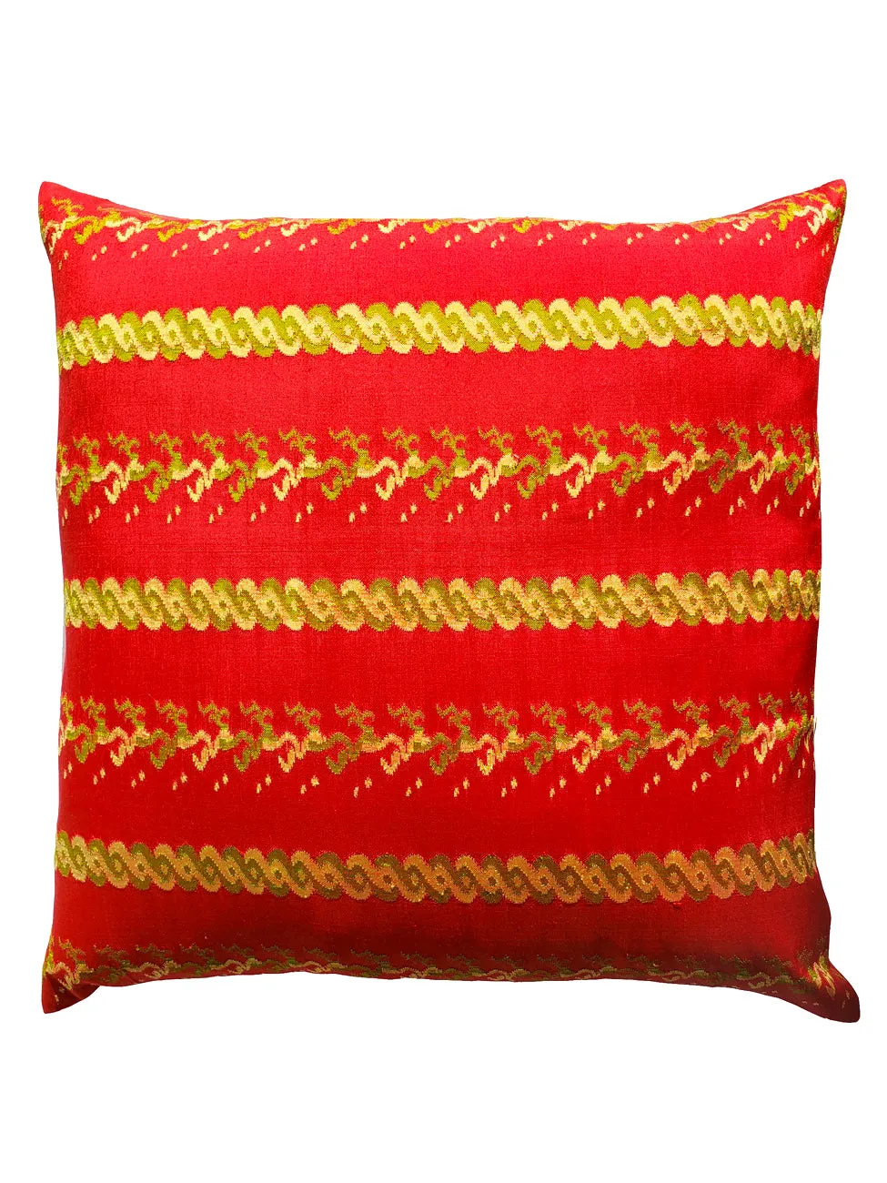 Burmese Silk Pillow Red Green