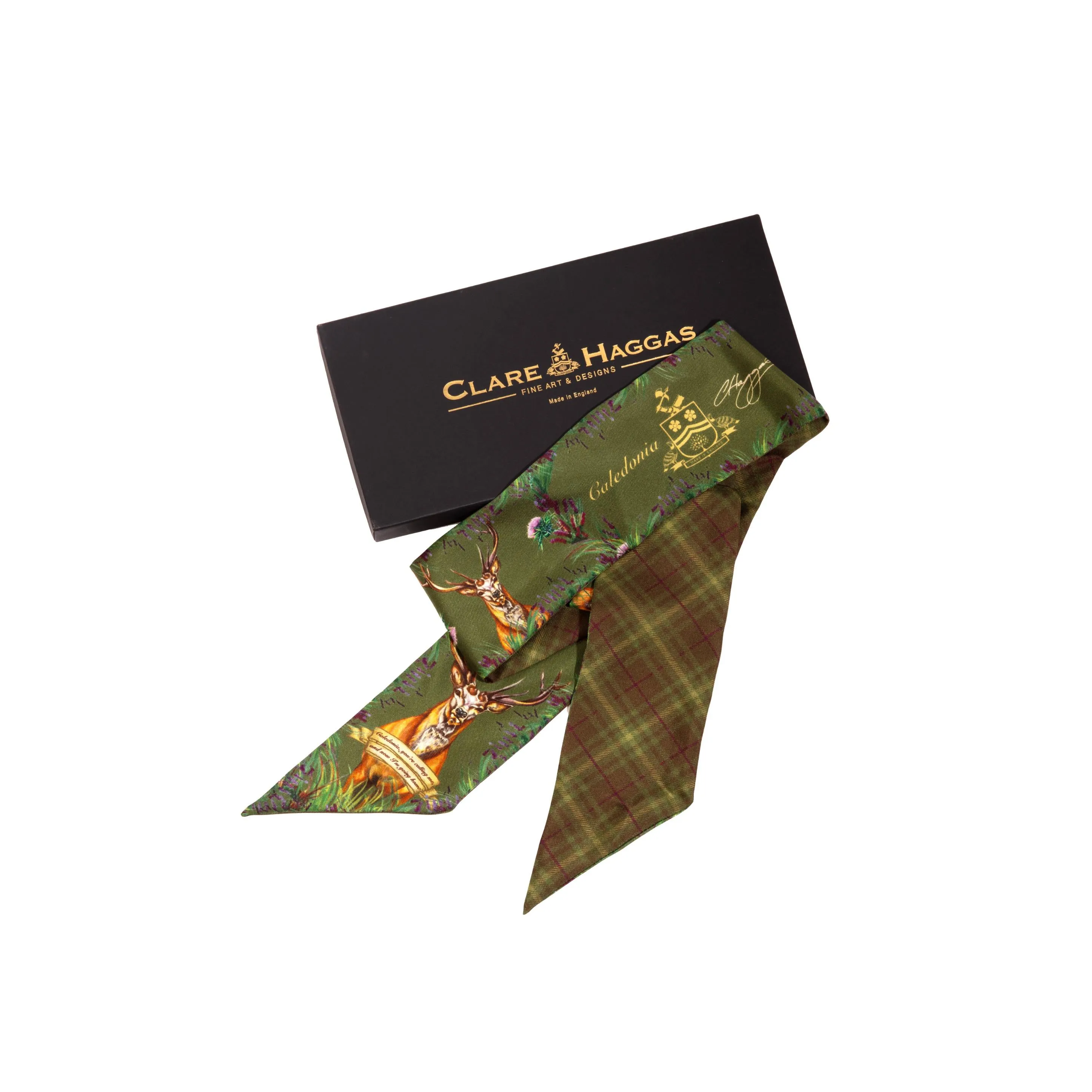 Caledonia Moss Green Twillie Silk Ribbon Scarf