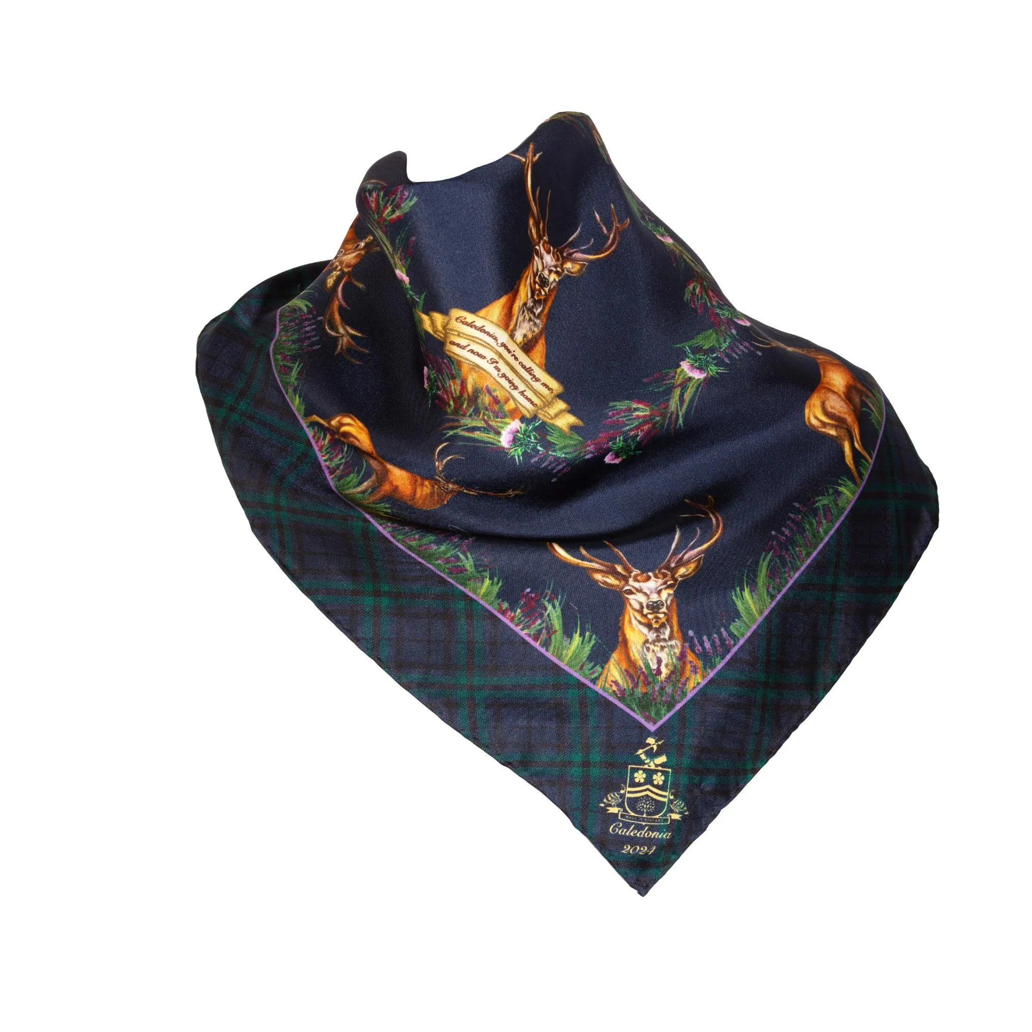 Caledonia Navy Blue Medium Square Pure Silk Scarf