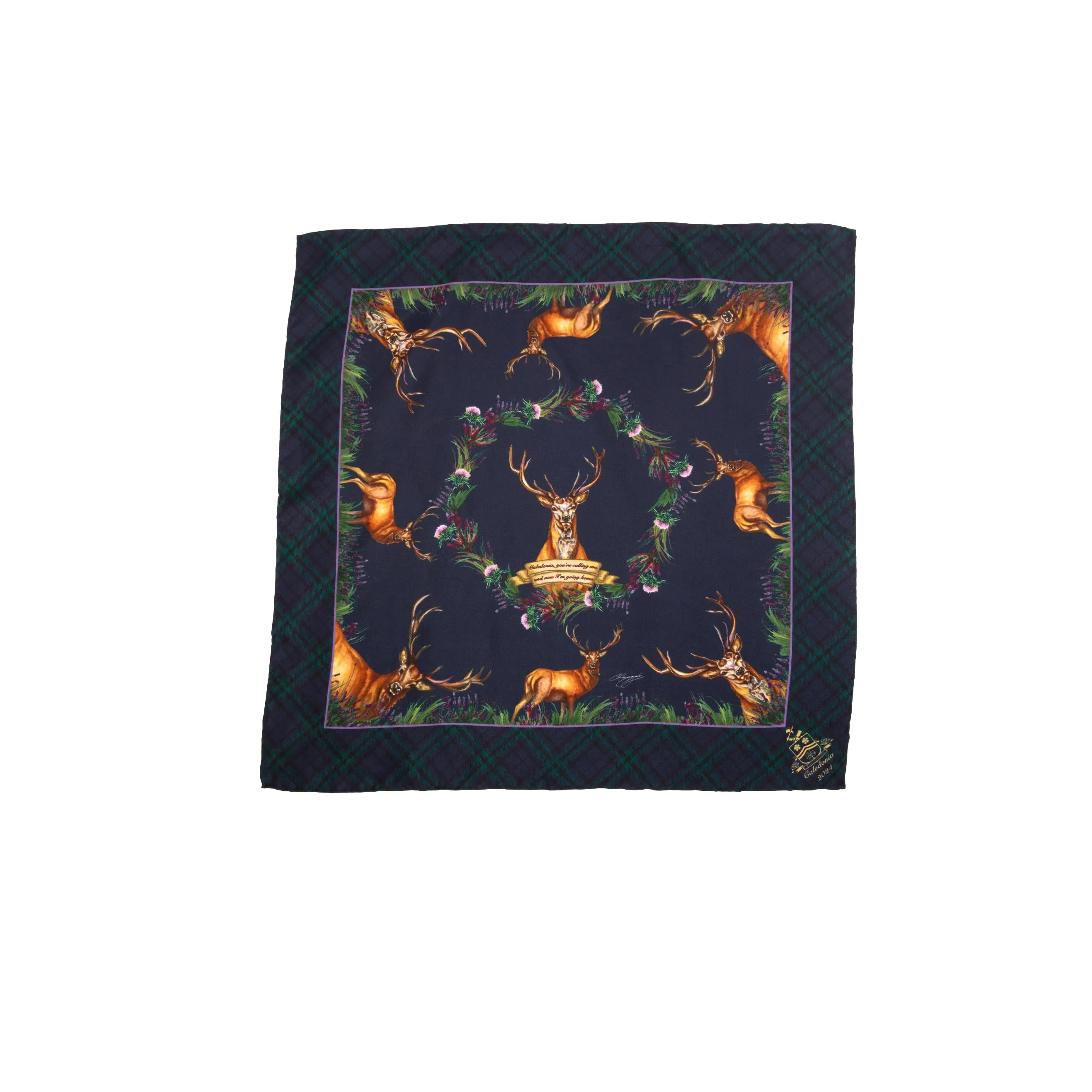 Caledonia Navy Blue Medium Square Pure Silk Scarf