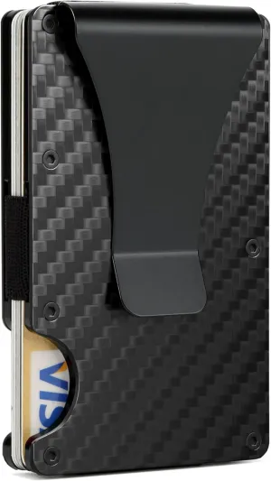 Carbon Fiber Minimalist Wallet for Men Credit Card Holder Money Clip & Cash Strap Slim RFID Mens Wallets