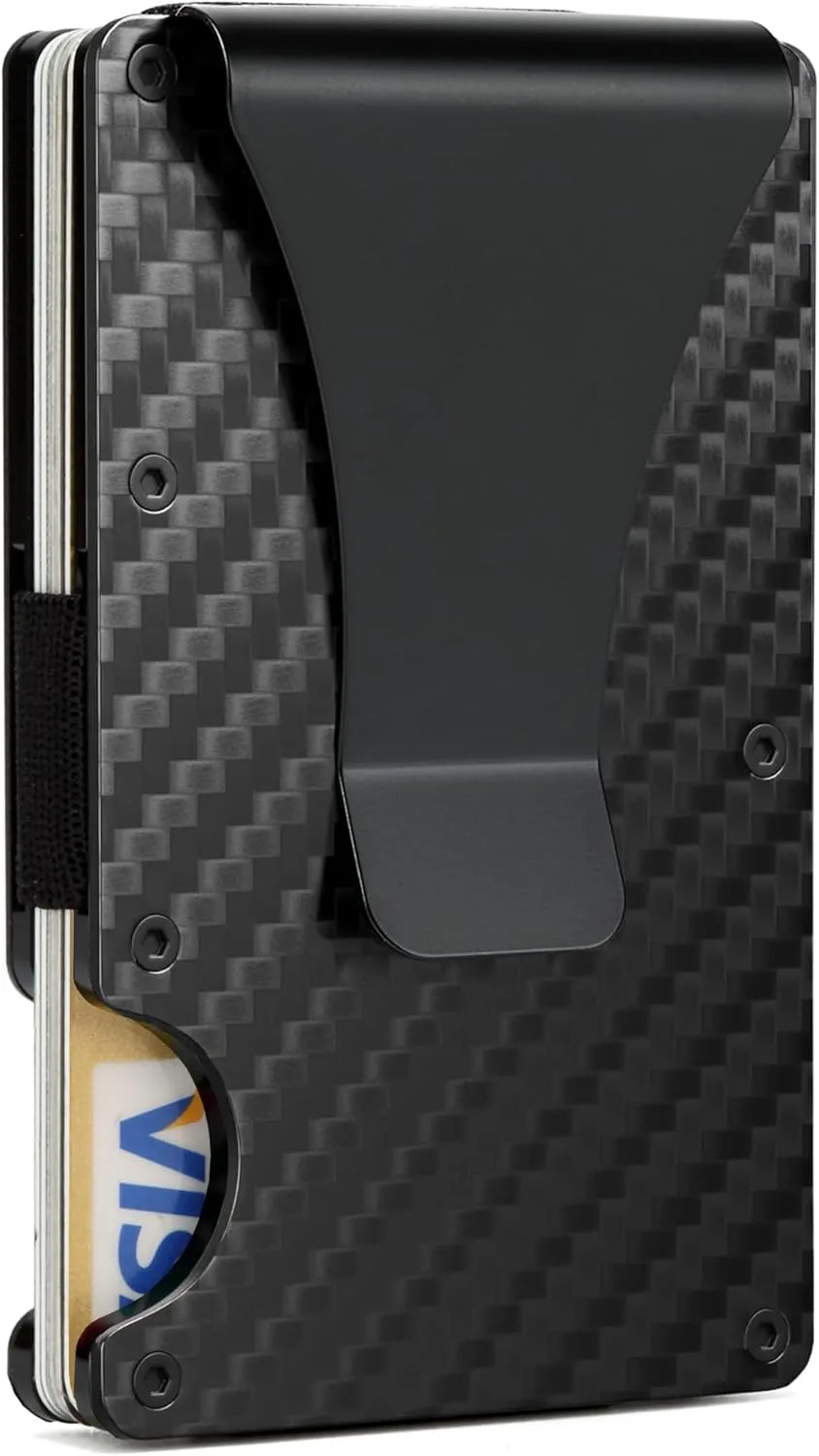Carbon Fiber Minimalist Wallet for Men Credit Card Holder Money Clip & Cash Strap Slim RFID Mens Wallets