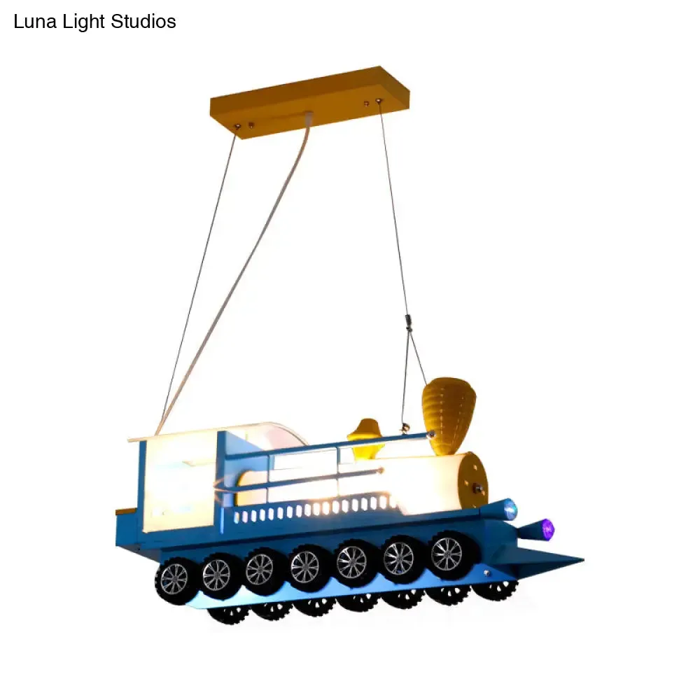 Cartoon Blue Train Pendant Light: Metal Chandelier for Kindergarten