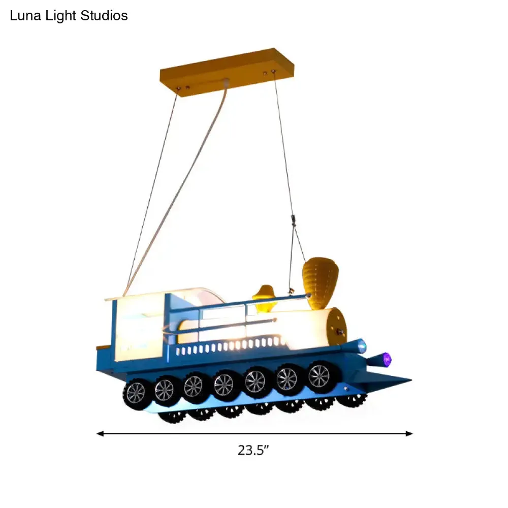 Cartoon Blue Train Pendant Light: Metal Chandelier for Kindergarten