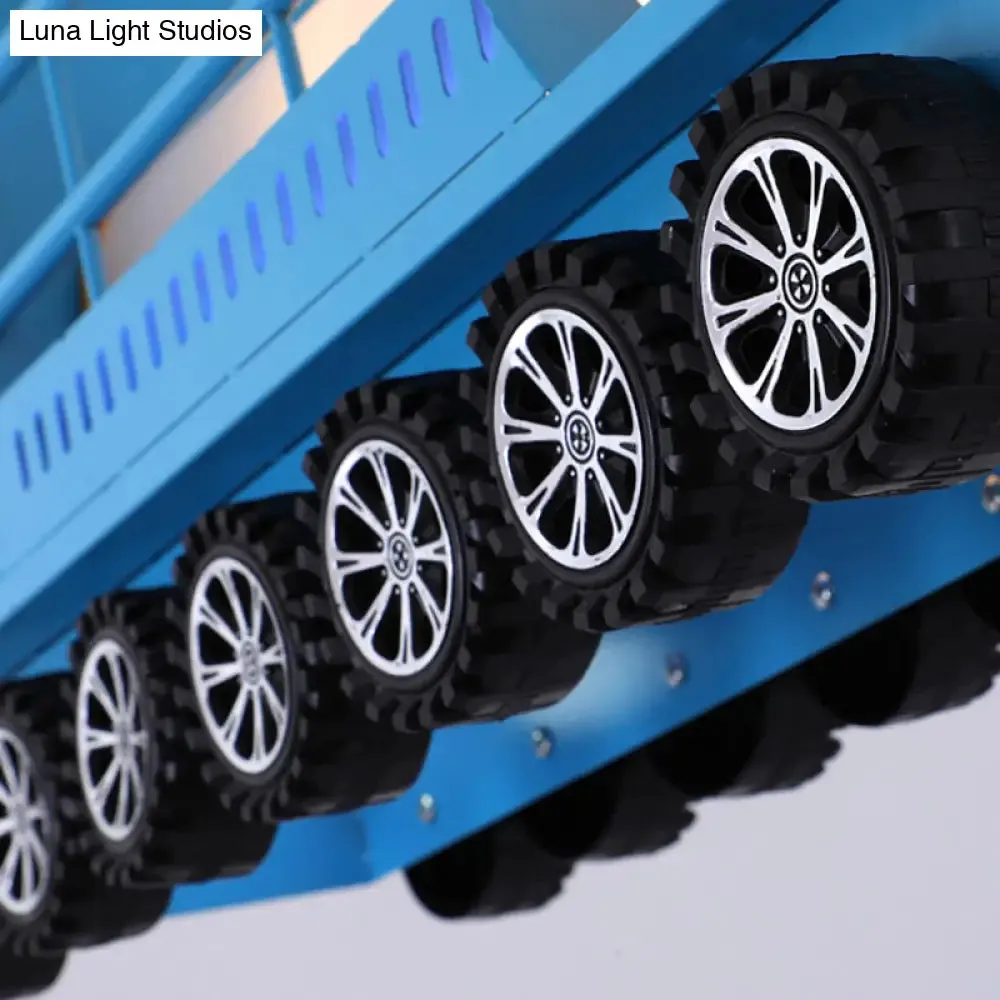 Cartoon Blue Train Pendant Light: Metal Chandelier for Kindergarten