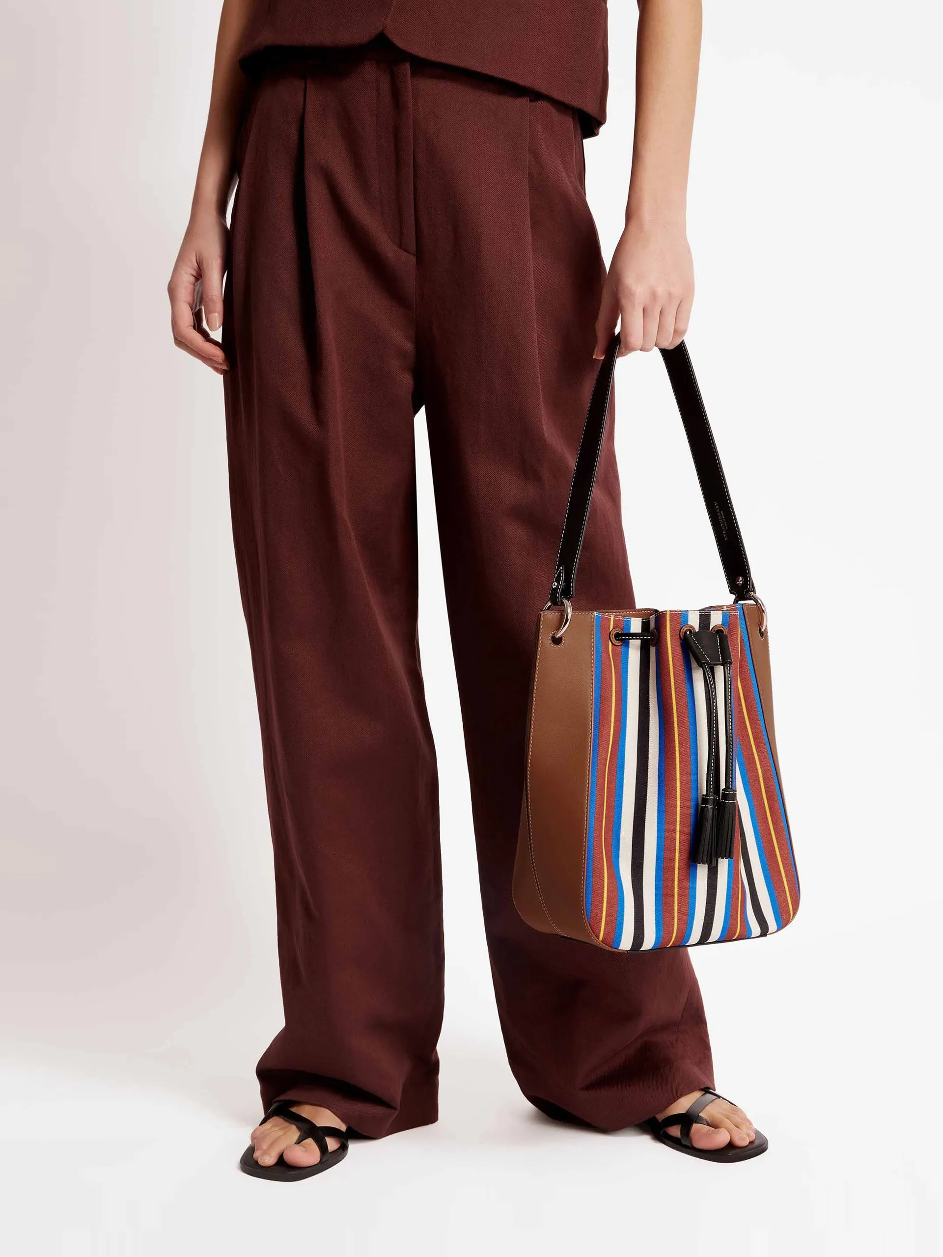Chestnut, black and blue stripe Bollo midi bag