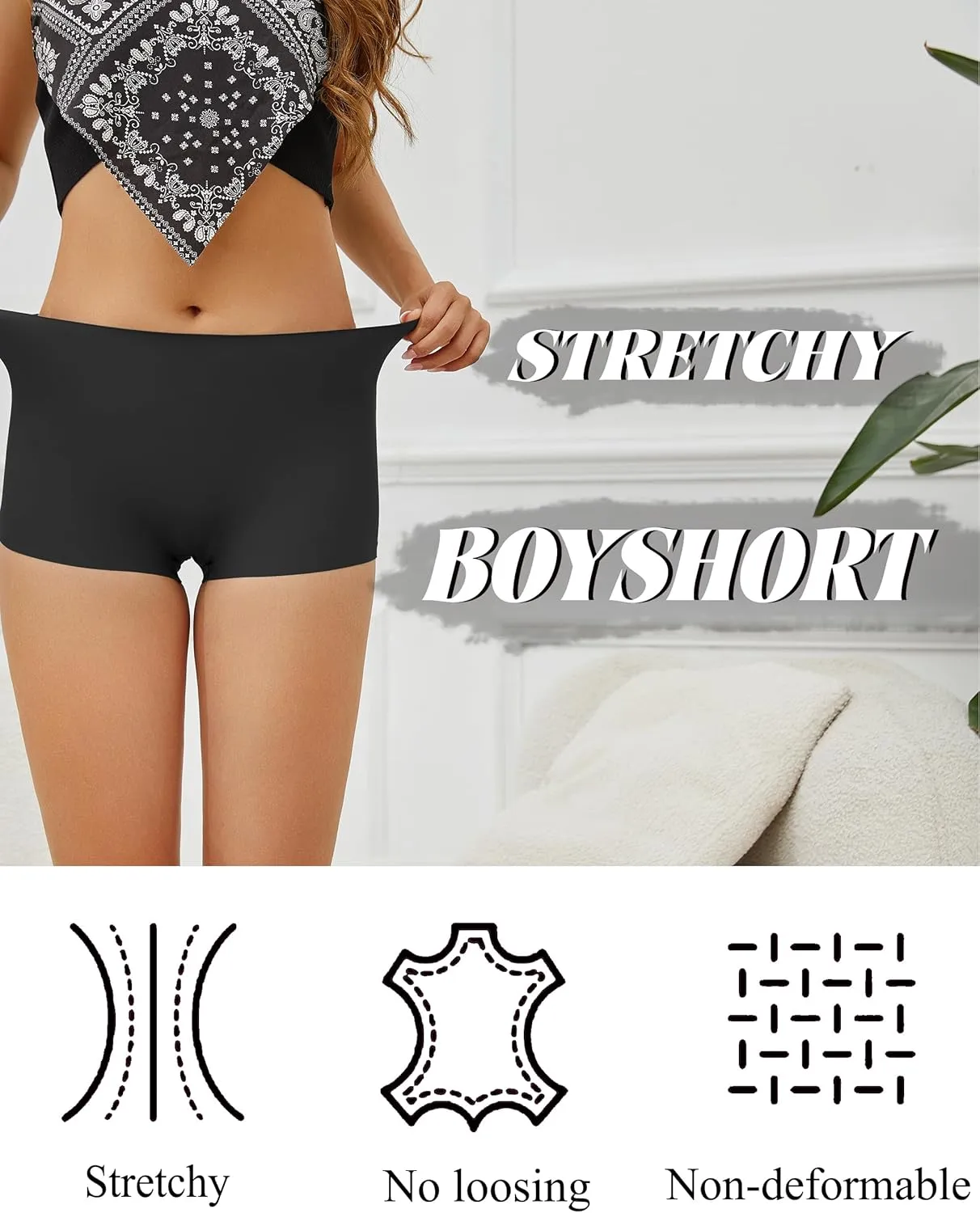 CUTE BYTE Womens Seamless Boy Shorts Underwear Soft Stretch No Show Boxer Shorts Briefs Panties for Ladies 4 Packs