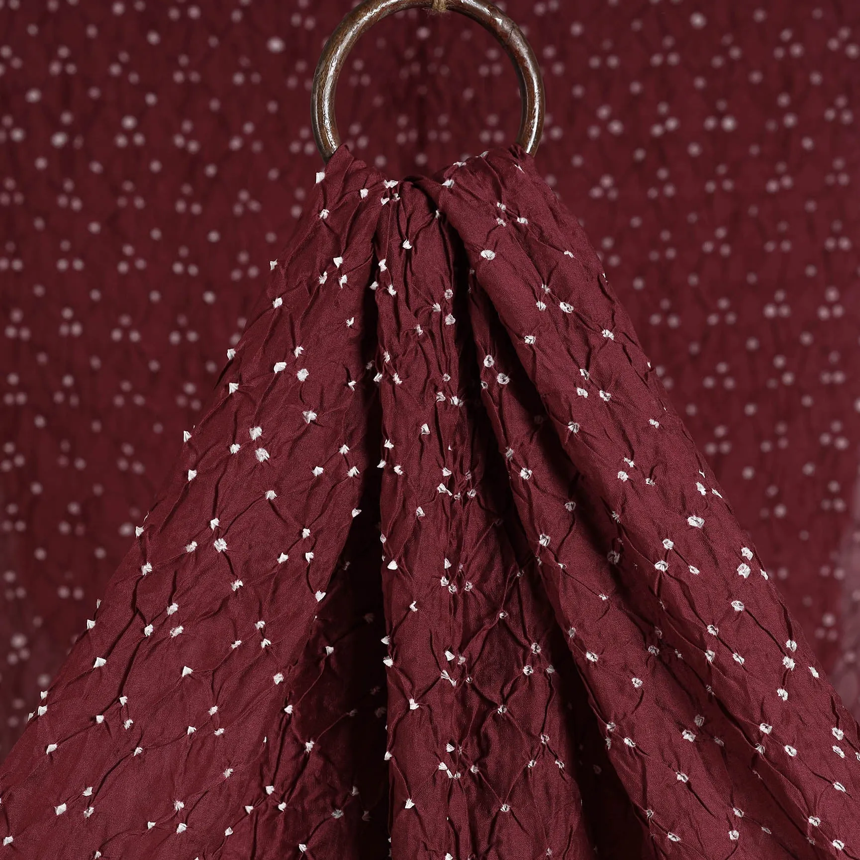 Deep Maroon Kutch Bandhani Tie-Dye Modal Silk Fabric
