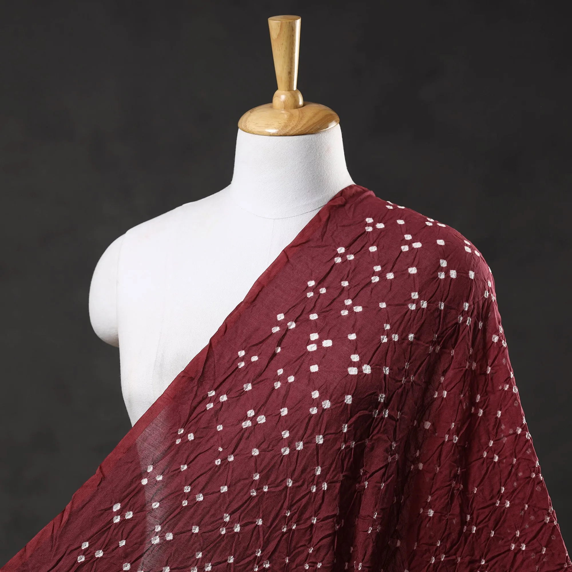 Deep Maroon Kutch Bandhani Tie-Dye Modal Silk Fabric