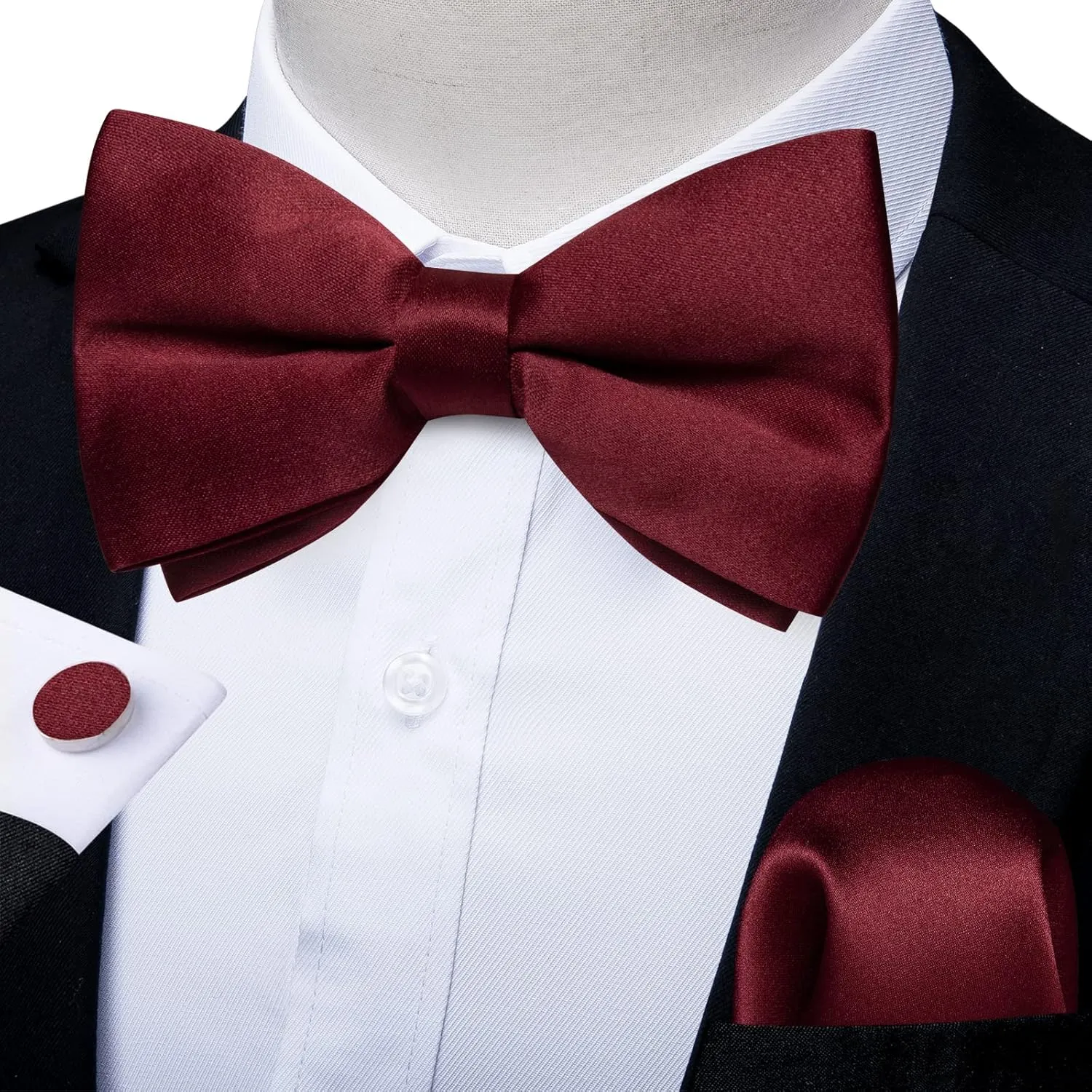 DiBanGu Mens Satin Pre-tied Bowtie Shiny Solid Bow Tie and Pocket Square Cufflinks Lapel Pin Set for Tuxedo Wedding Party