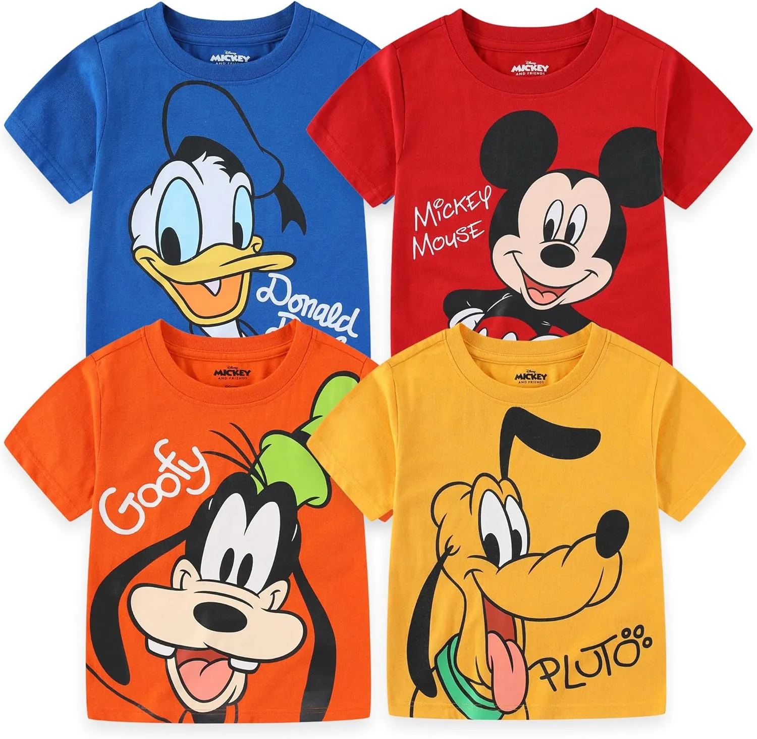 Disney Mickey Mouse & Friends Boys' 4 Pack T-Shirt for Toddler and Little Kids  Blue/Red/Yellow/Orange