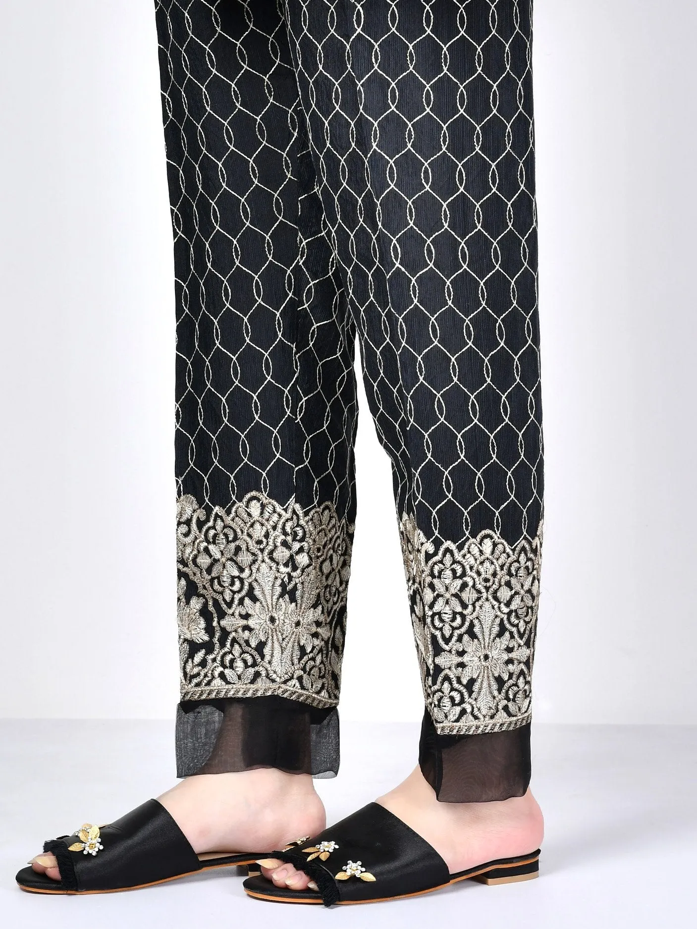 Embroidered Silk Trouser