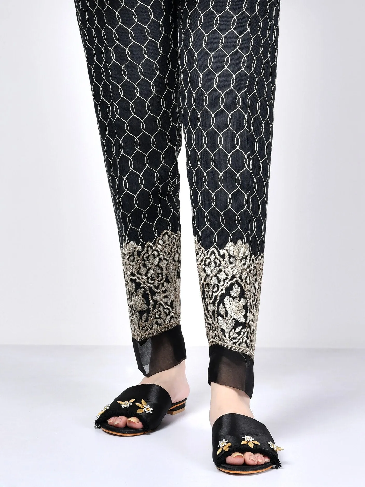Embroidered Silk Trouser