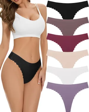 FINETOO 6 Pack Seamless Thongs for Women No Show Wavy Edge Side Women's Thong panties Ladies Underwear Sexy S-XL