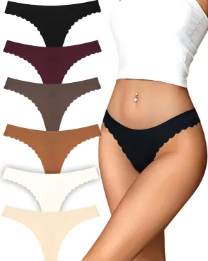 FINETOO 6 Pack Seamless Thongs for Women No Show Wavy Edge Side Women's Thong panties Ladies Underwear Sexy S-XL