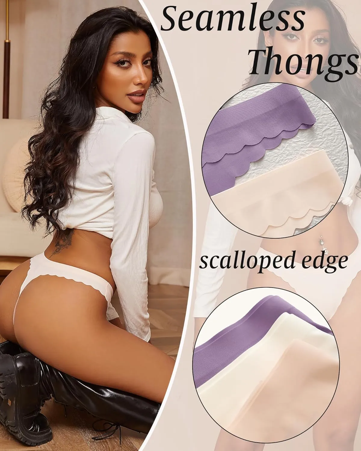 FINETOO 6 Pack Seamless Thongs for Women No Show Wavy Edge Side Women's Thong panties Ladies Underwear Sexy S-XL