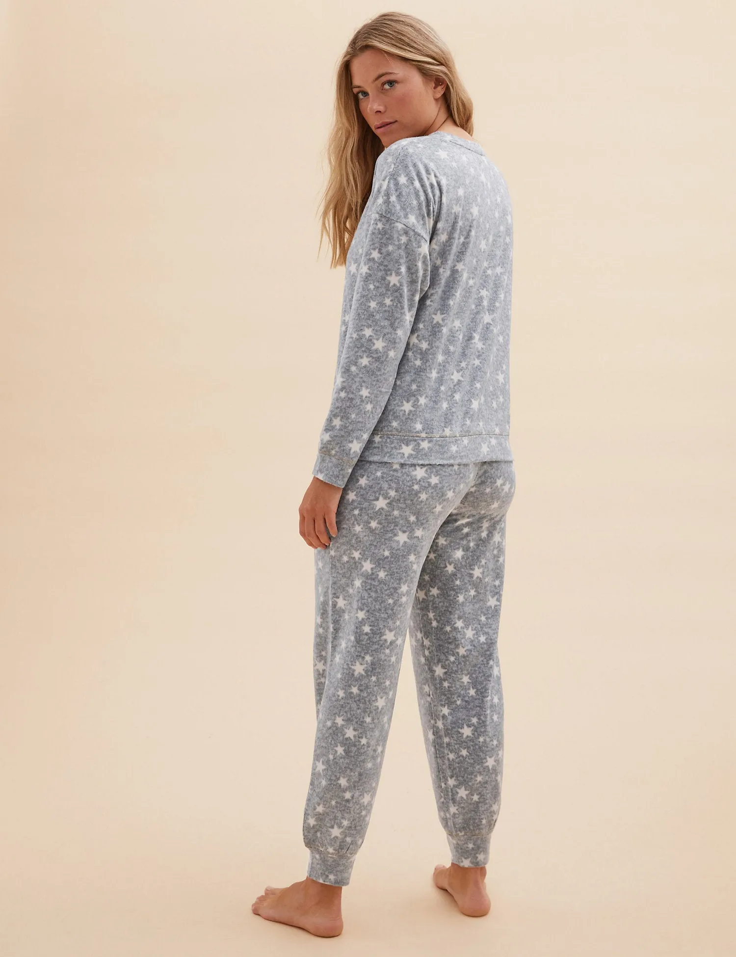 Fleece Star Print Cuffed Pant Pyjama Set