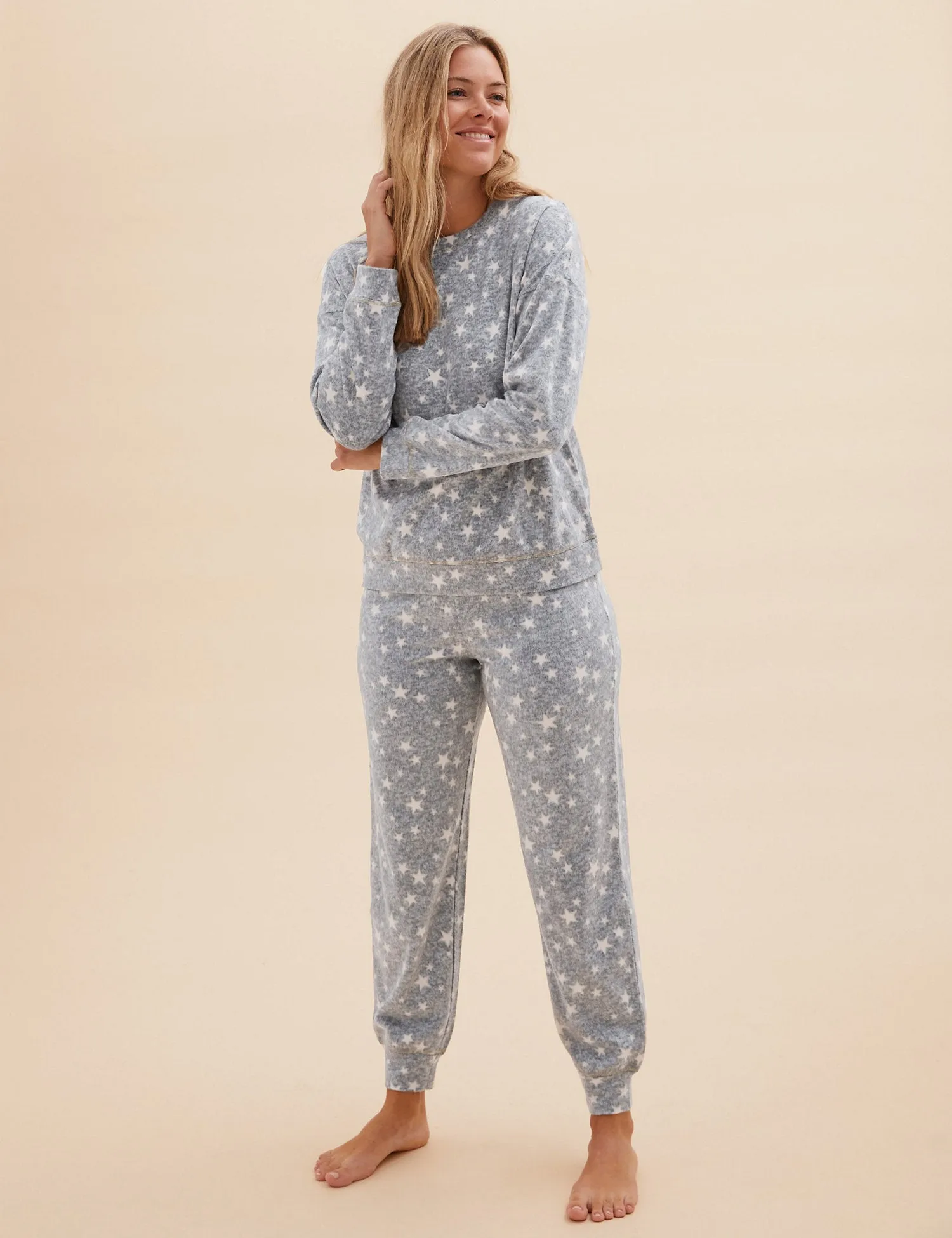 Fleece Star Print Cuffed Pant Pyjama Set