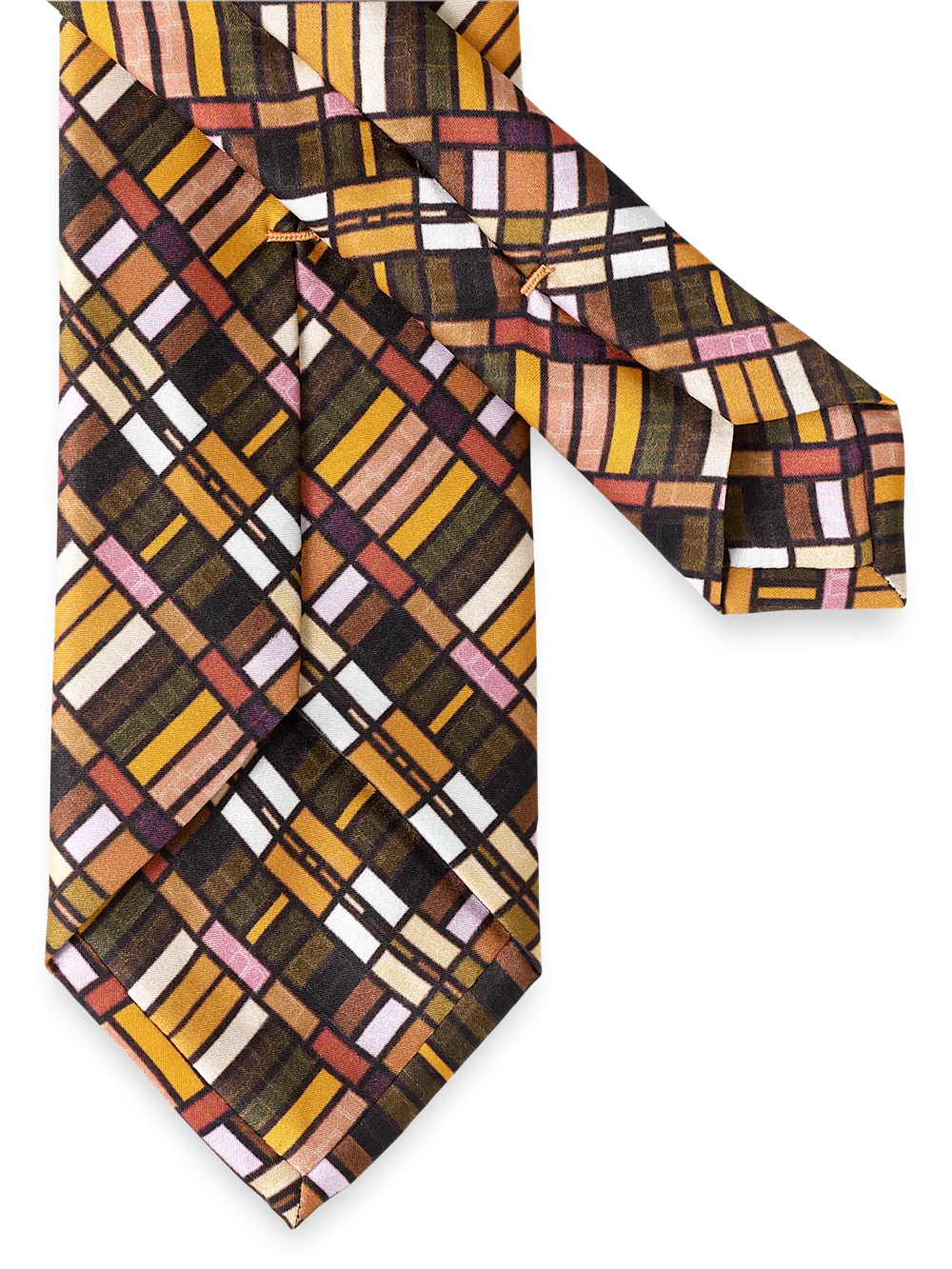 Geometric Printed Italian Silk Tie - Tan Multi