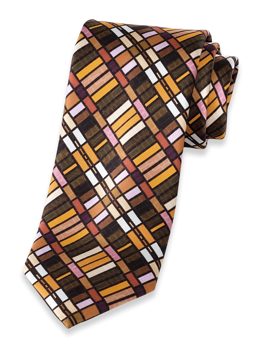 Geometric Printed Italian Silk Tie - Tan Multi